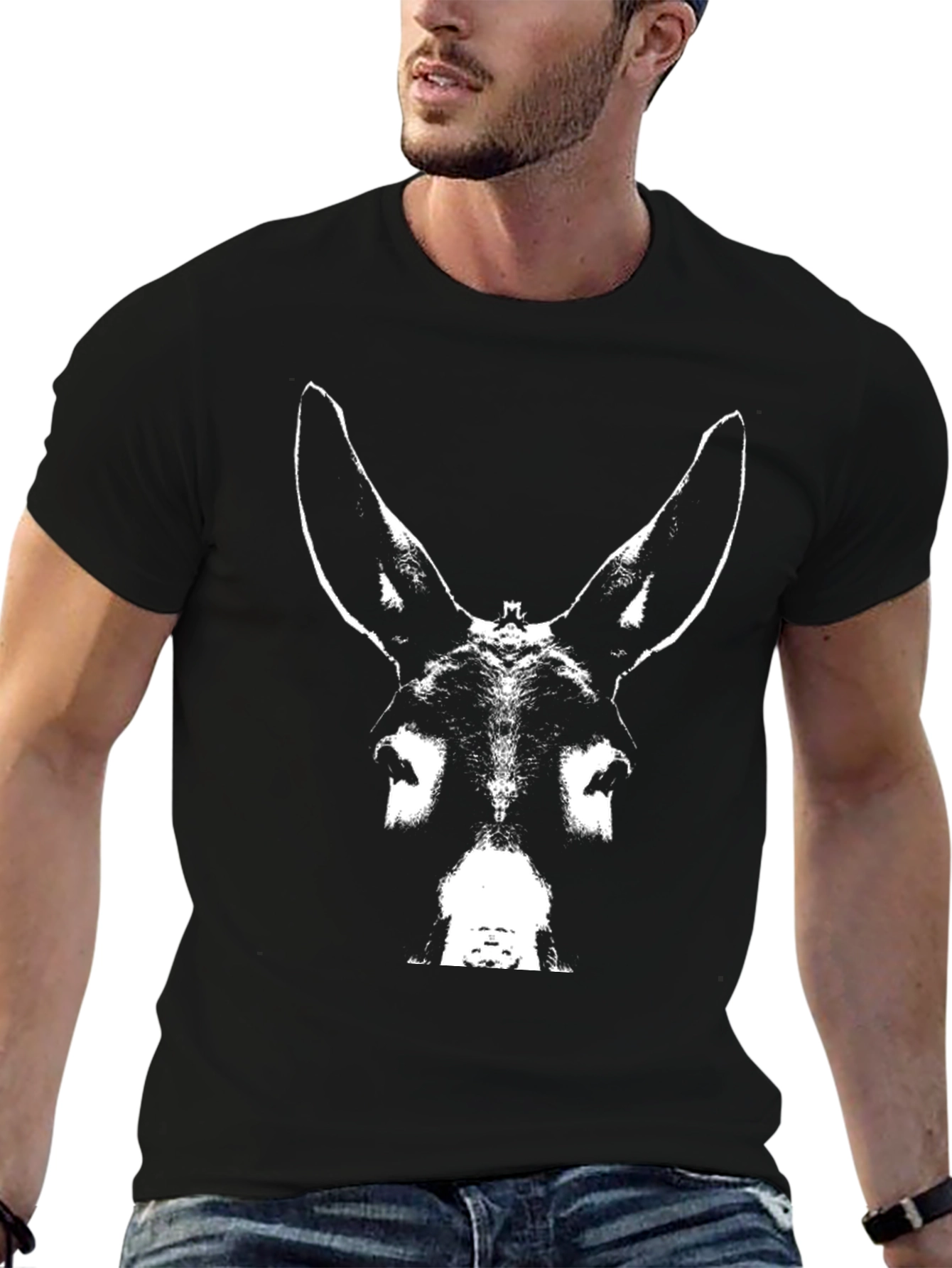 Donkey Face Graphic Black T-Shirt
