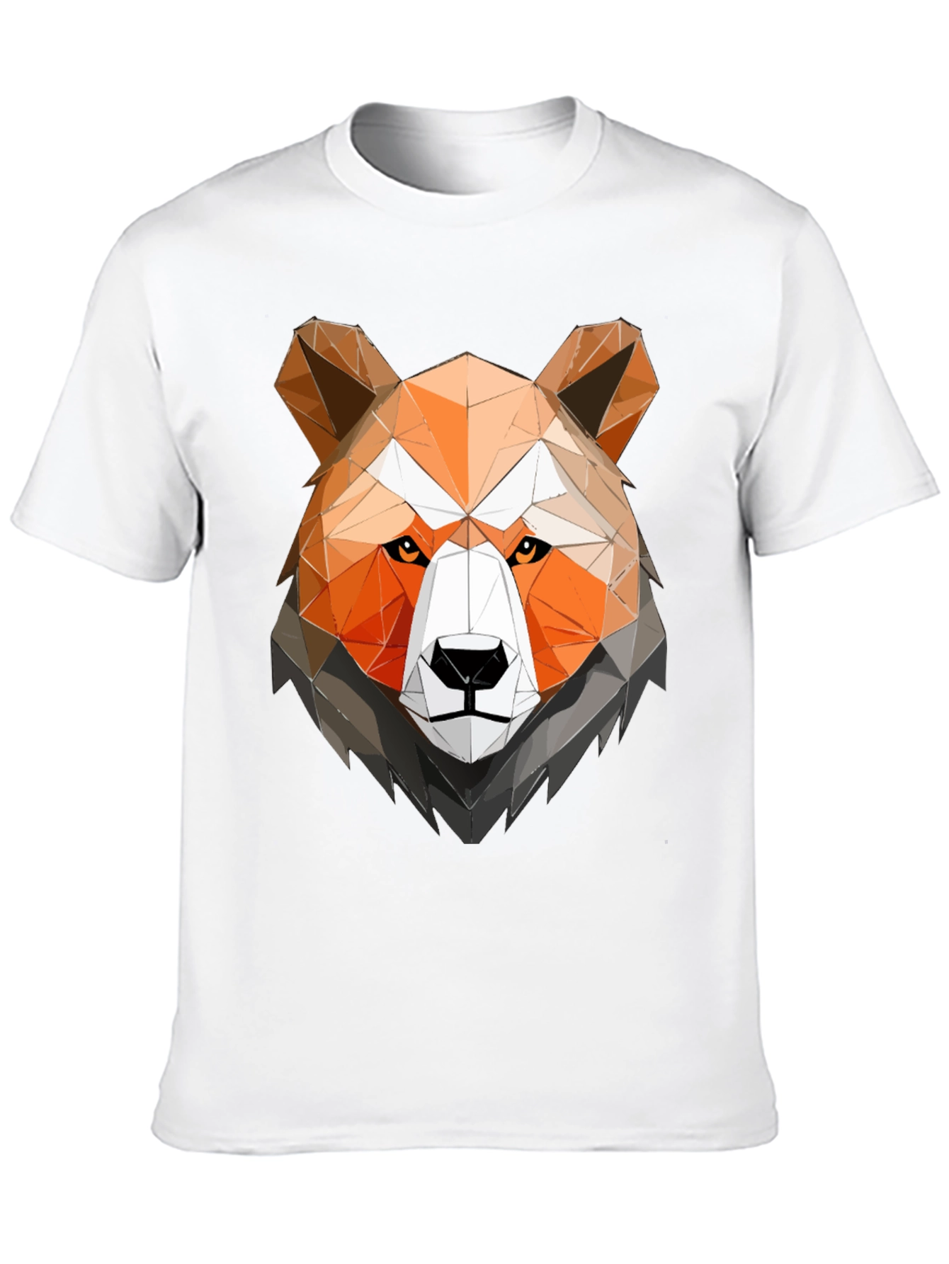 Geometric Bear Head Graphic Tee - Black Cotton Shirt