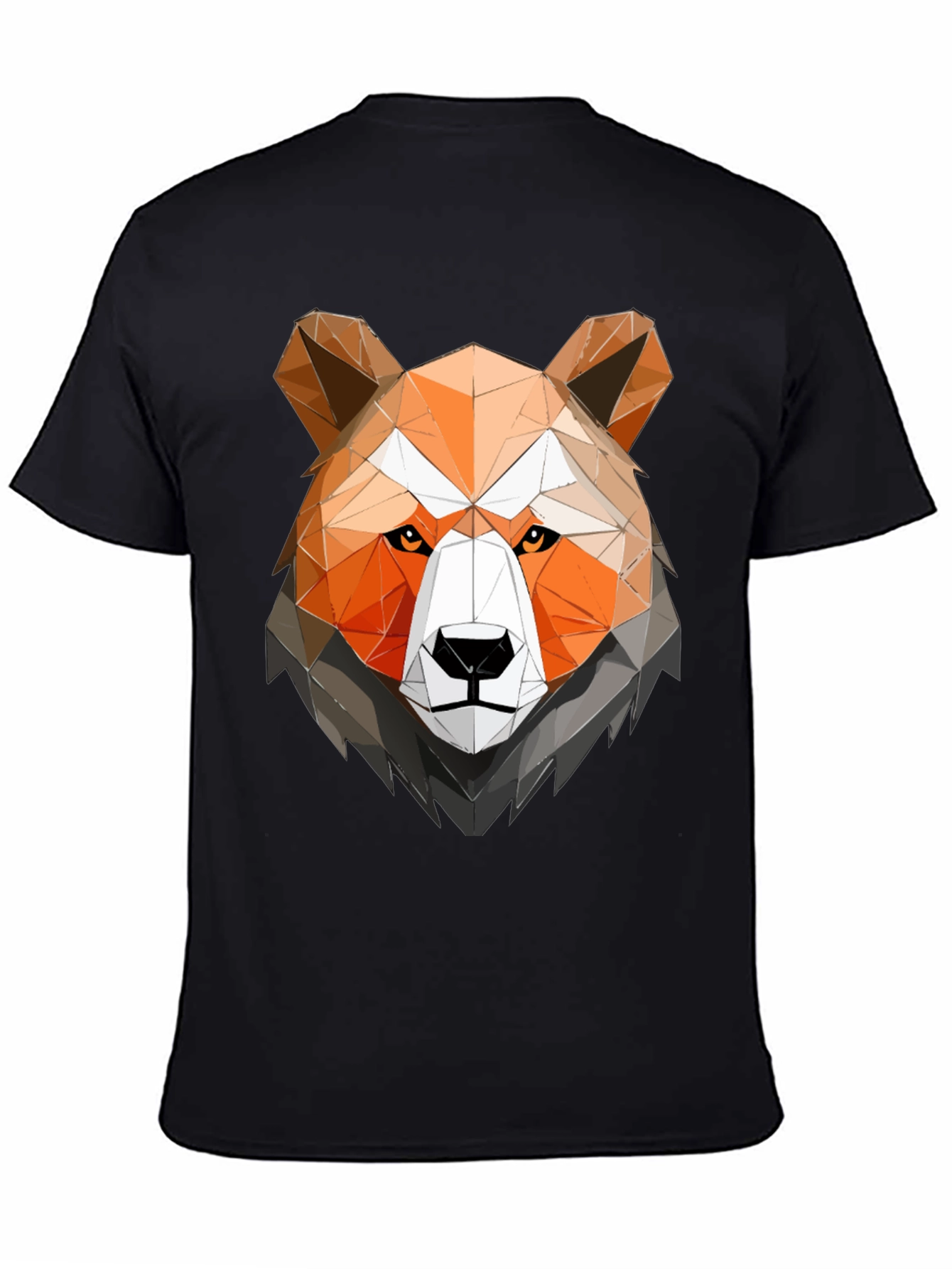 Geometric Bear Head Graphic Tee - Black Cotton Shirt