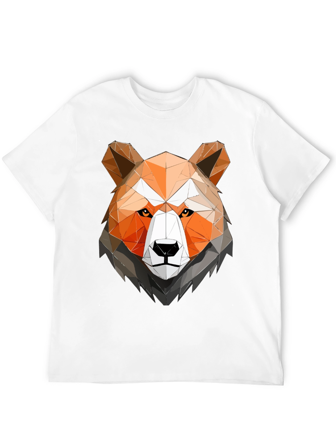 Geometric Bear Head Graphic Tee - Black Cotton Shirt