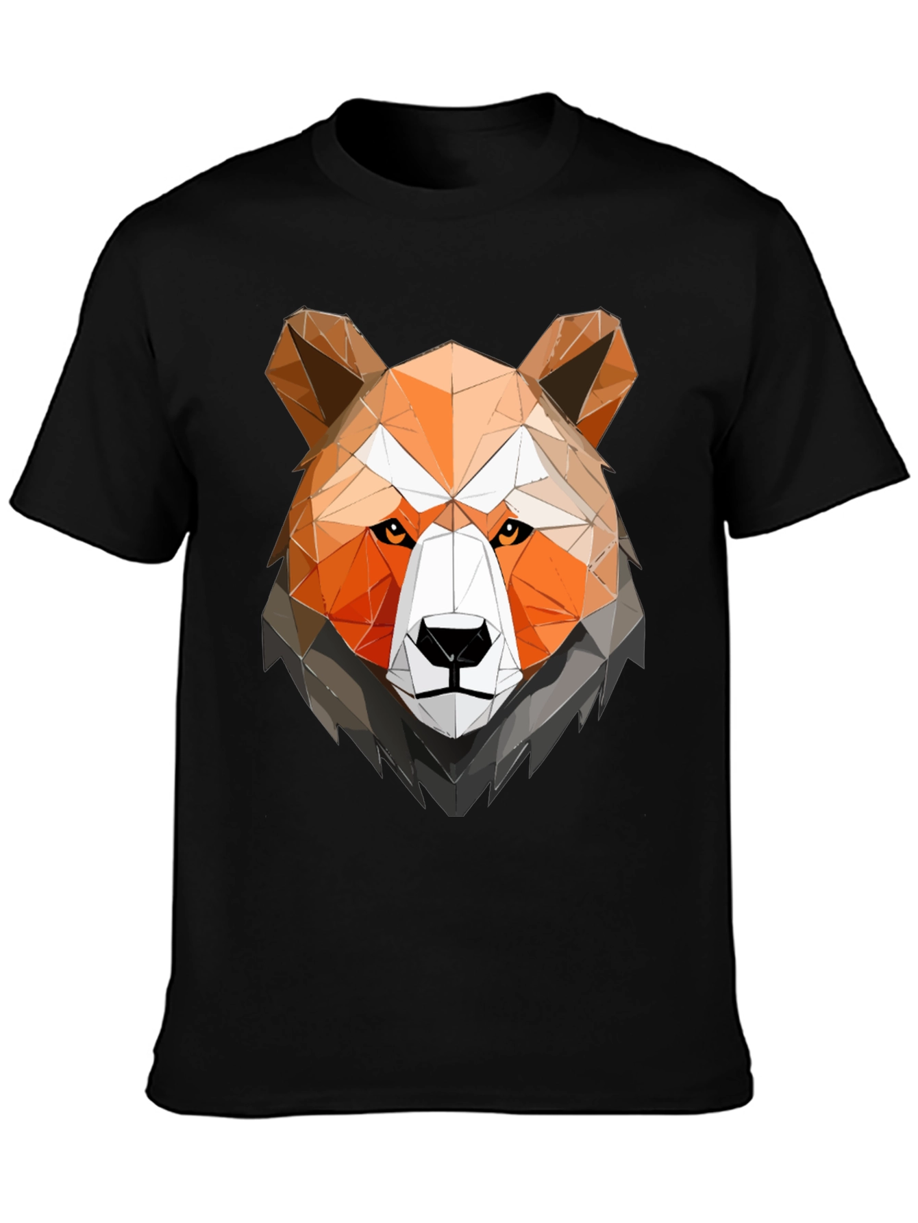 Geometric Bear Head Graphic Tee - Black Cotton Shirt