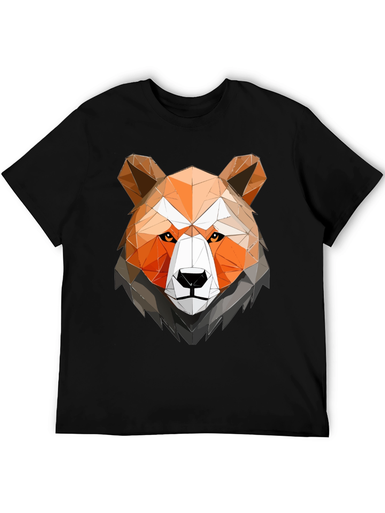Geometric Bear Head Graphic Tee - Black Cotton Shirt