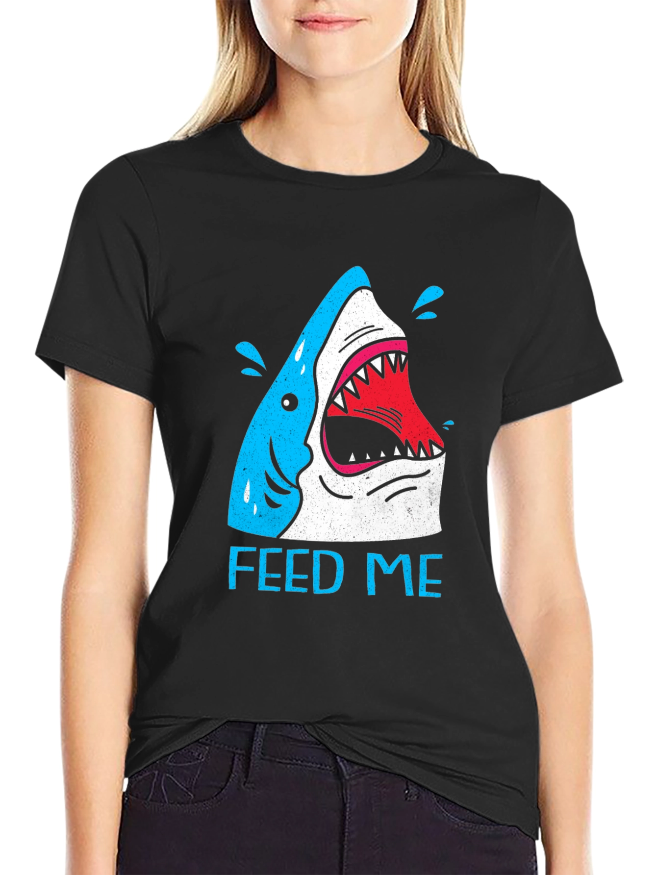 Feed Me Shark Graphic T-Shirt - Black