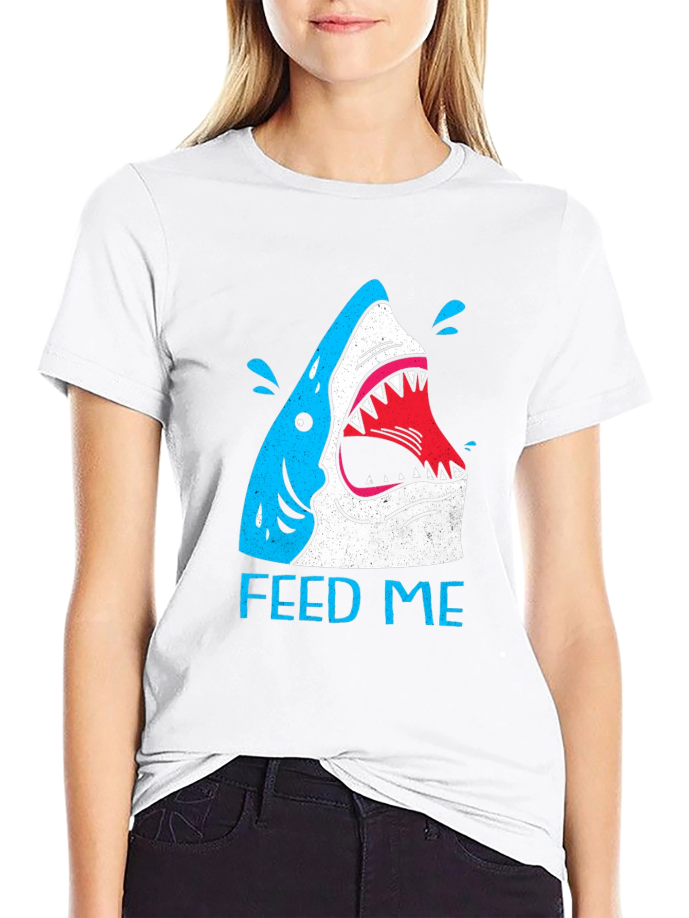 Feed Me Shark Graphic T-Shirt - Black
