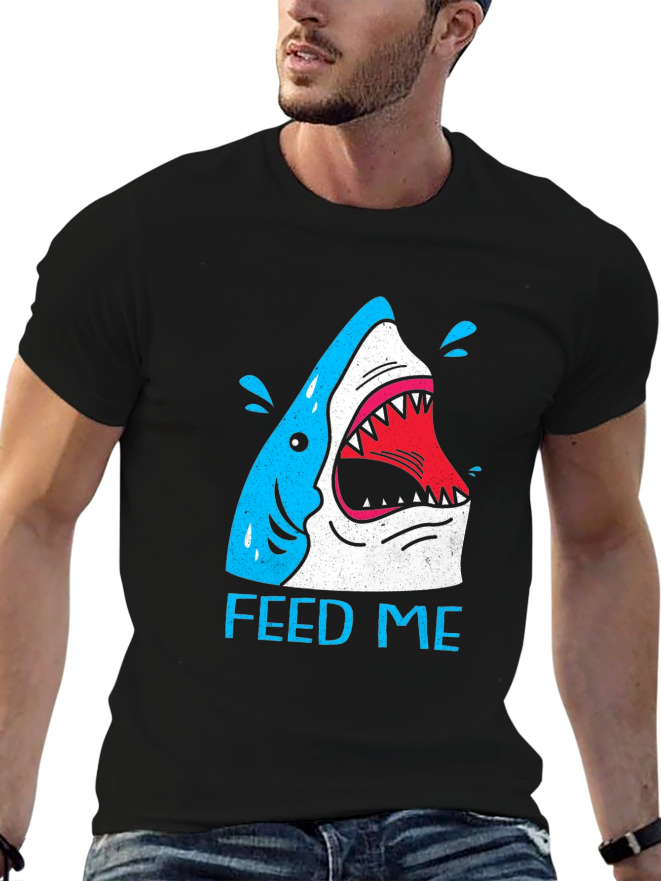 Feed Me Shark Graphic T-Shirt - Black
