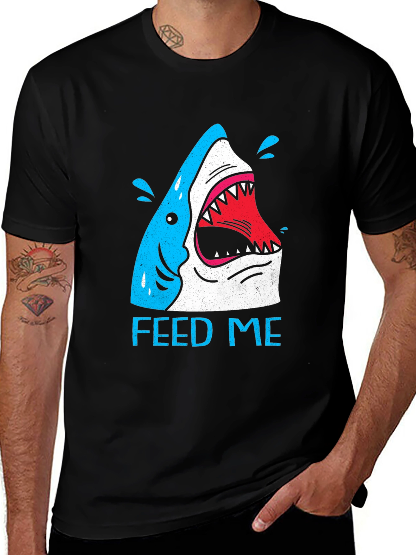 Feed Me Shark Graphic T-Shirt - Black