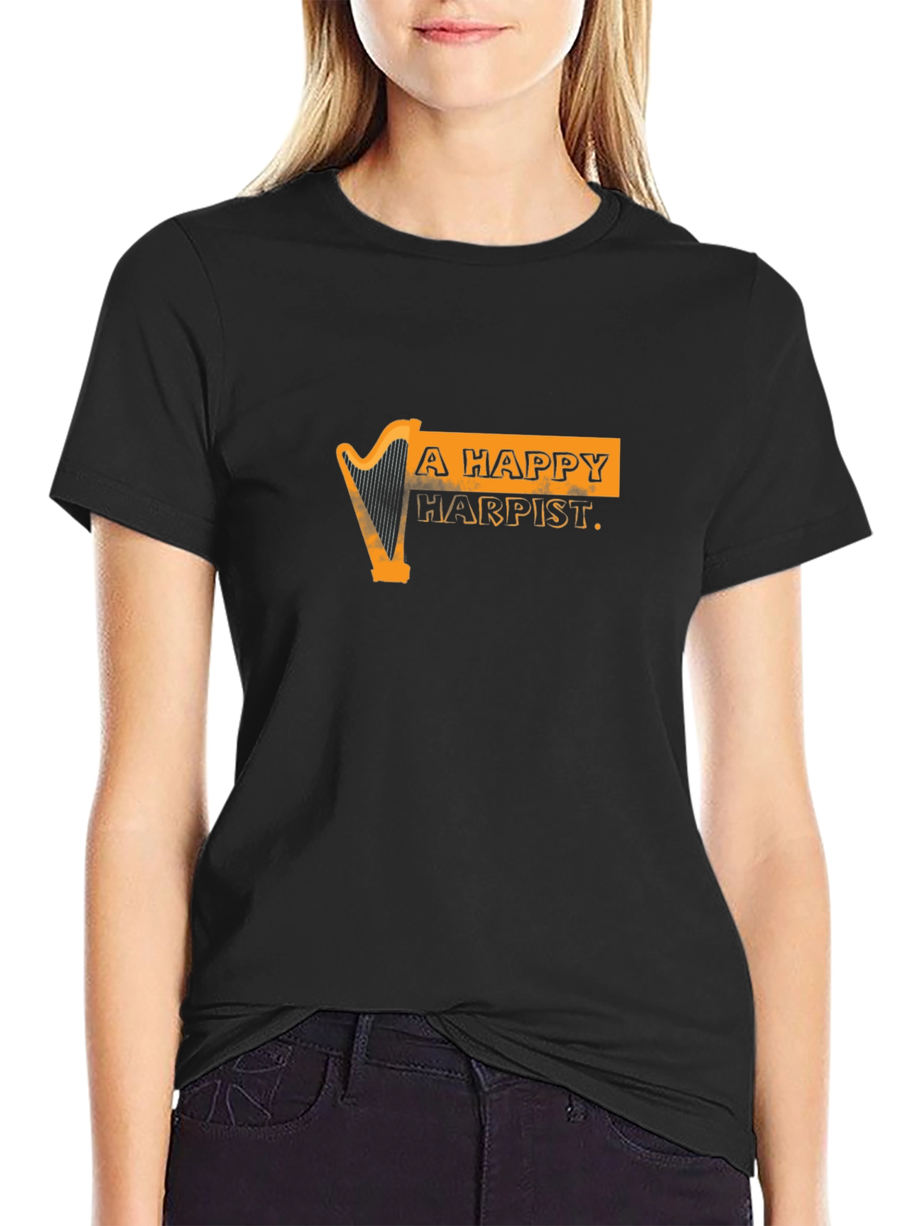 Happy Harpist Black Graphic Tee