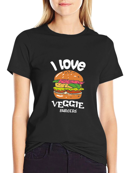 I Love Veggie Burgers T-Shirt - Vegan Friendly Design