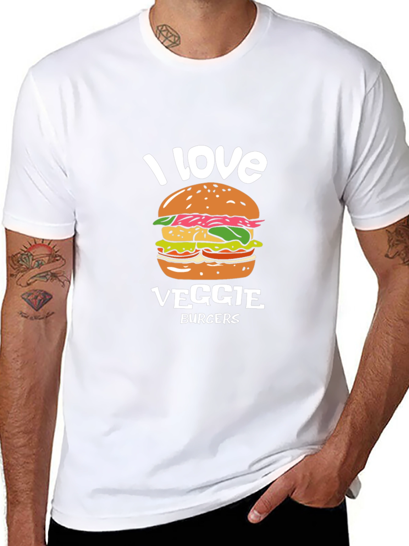 I Love Veggie Burgers T-Shirt - Vegan Friendly Design