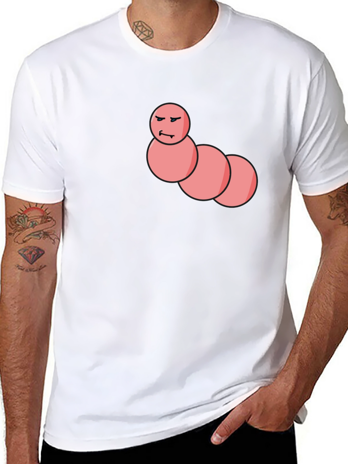 Mens Black T-Shirt with Funny Worm Graphic