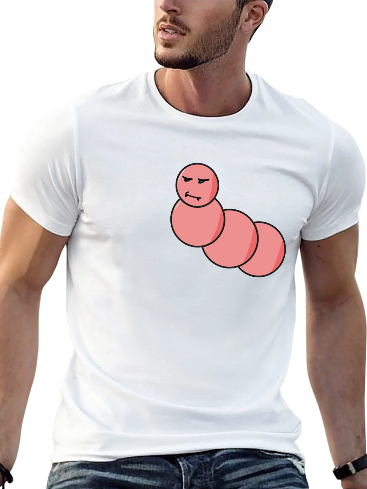 Mens Black T-Shirt with Funny Worm Graphic