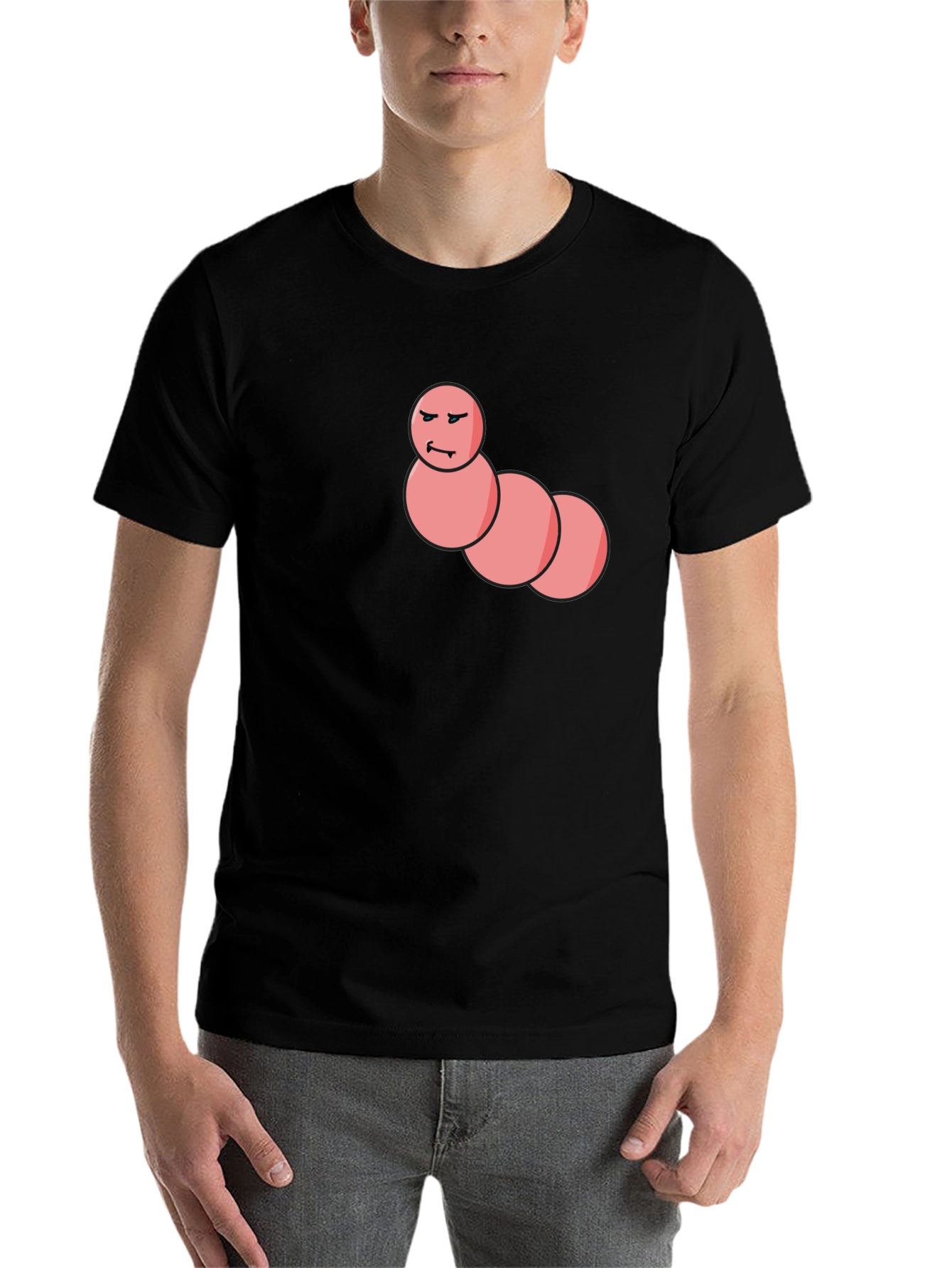 Mens Black T-Shirt with Funny Worm Graphic