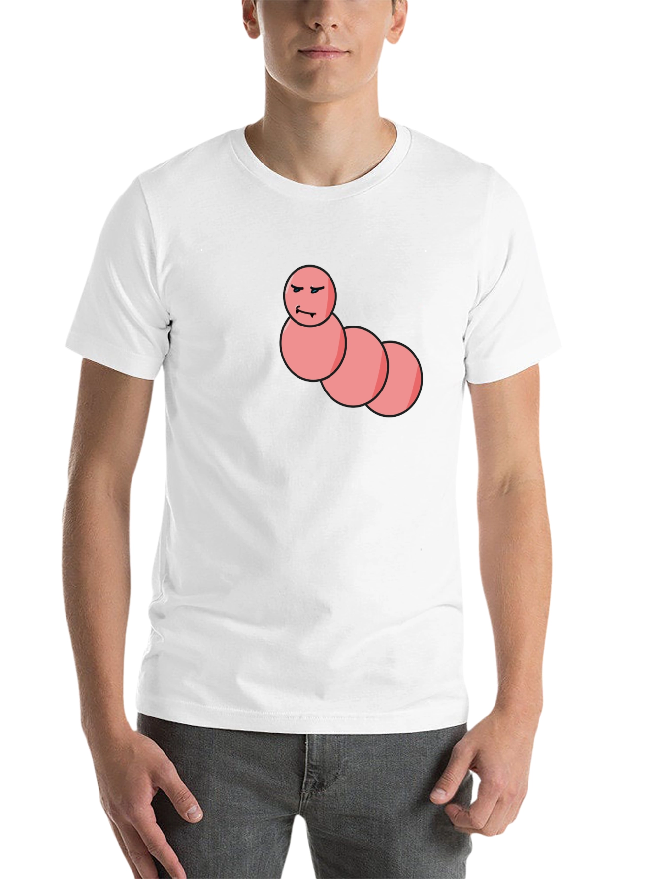 Mens Black T-Shirt with Funny Worm Graphic