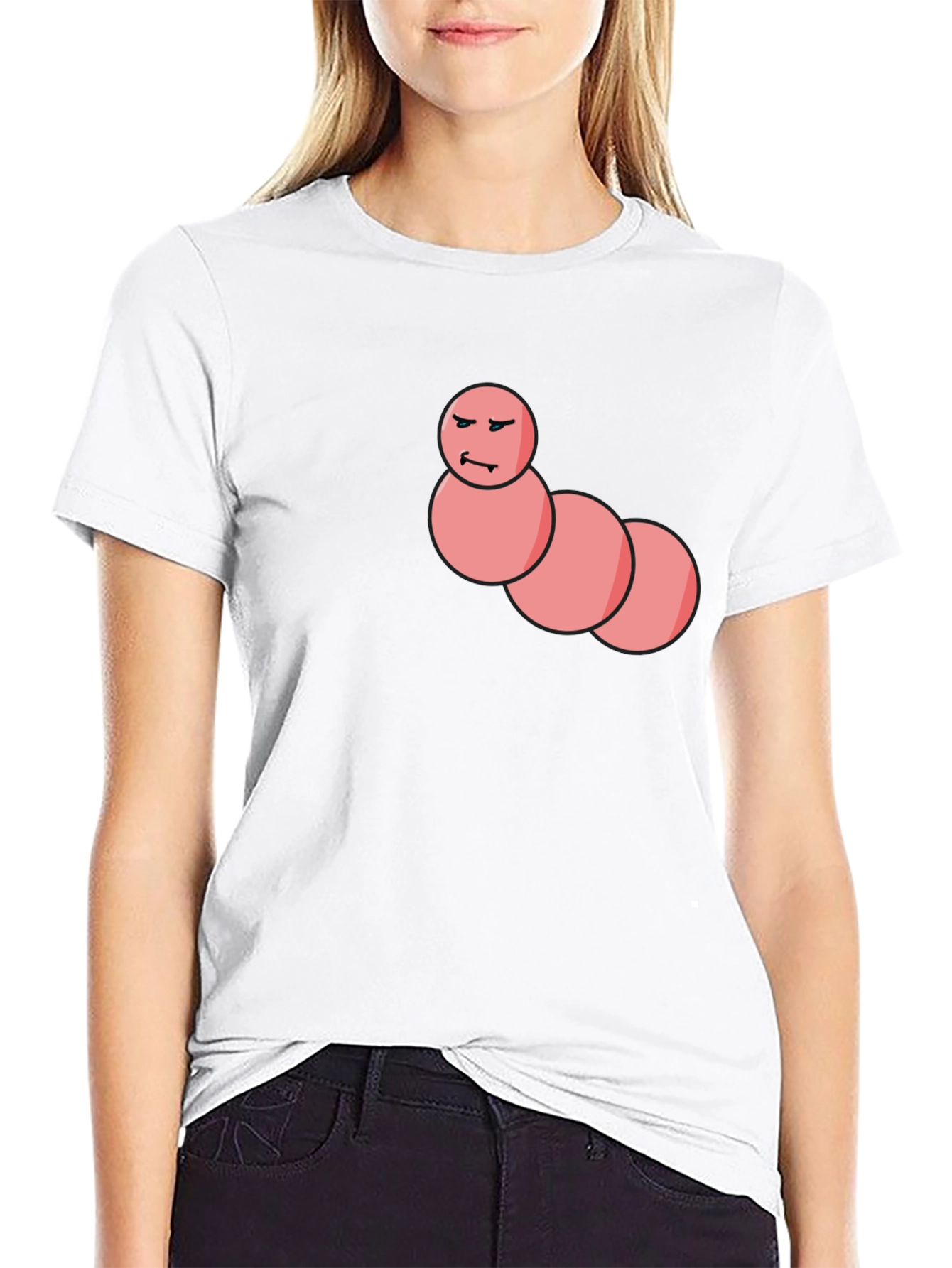 Mens Black T-Shirt with Funny Worm Graphic