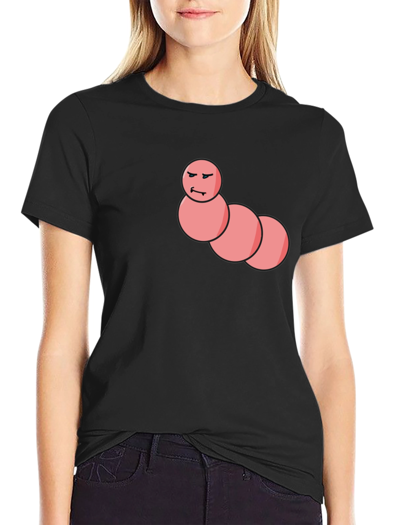 Mens Black T-Shirt with Funny Worm Graphic