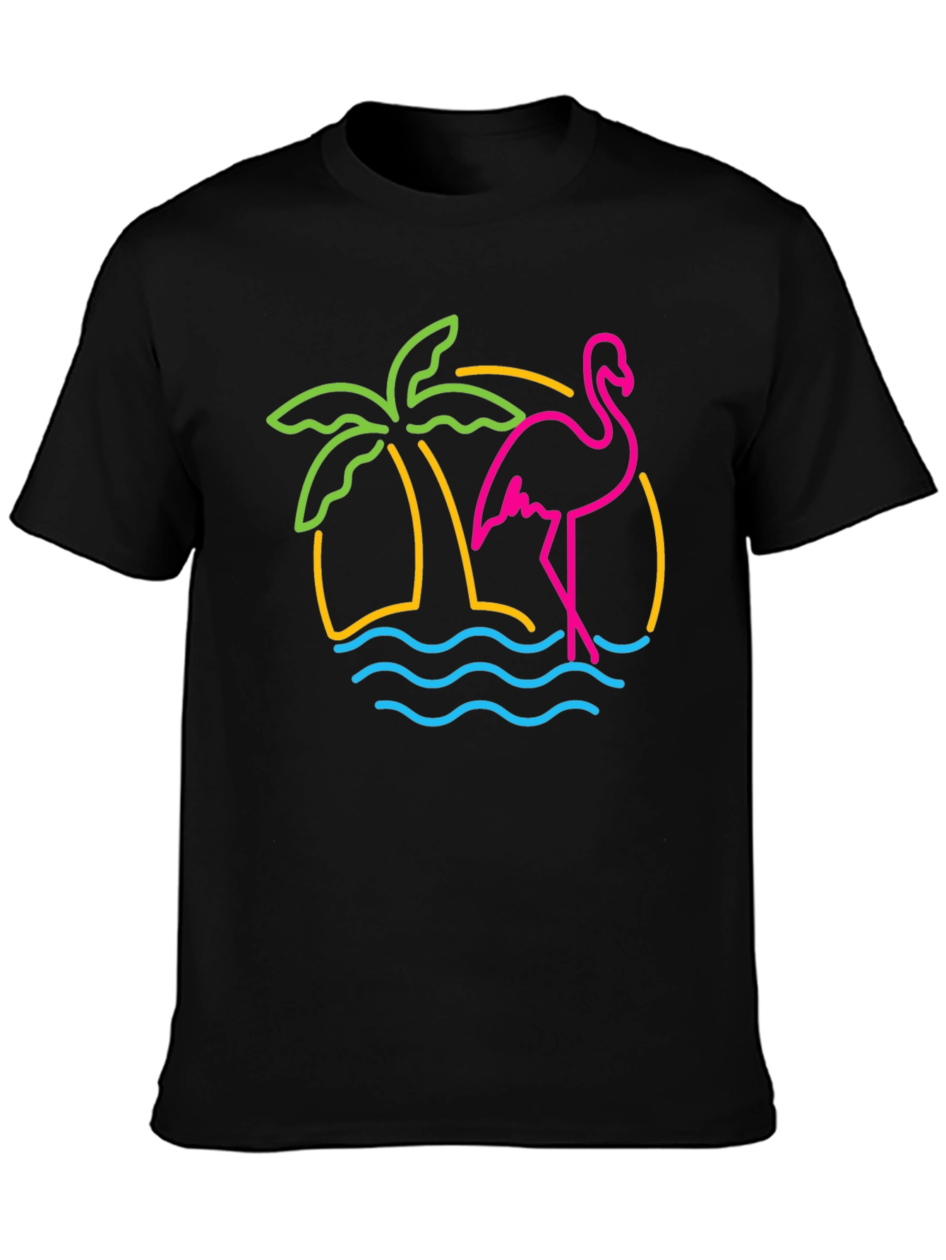 Neon Flamingo T-Shirt - Tropical Palm Tree Design