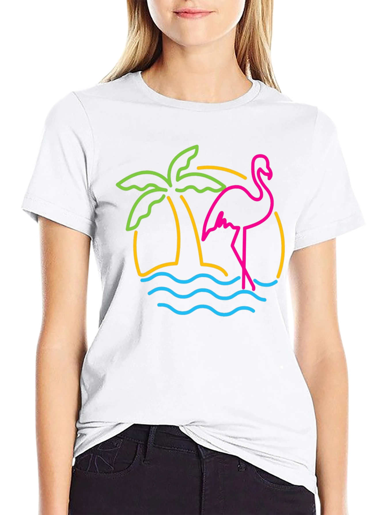 Neon Flamingo T-Shirt - Tropical Palm Tree Design