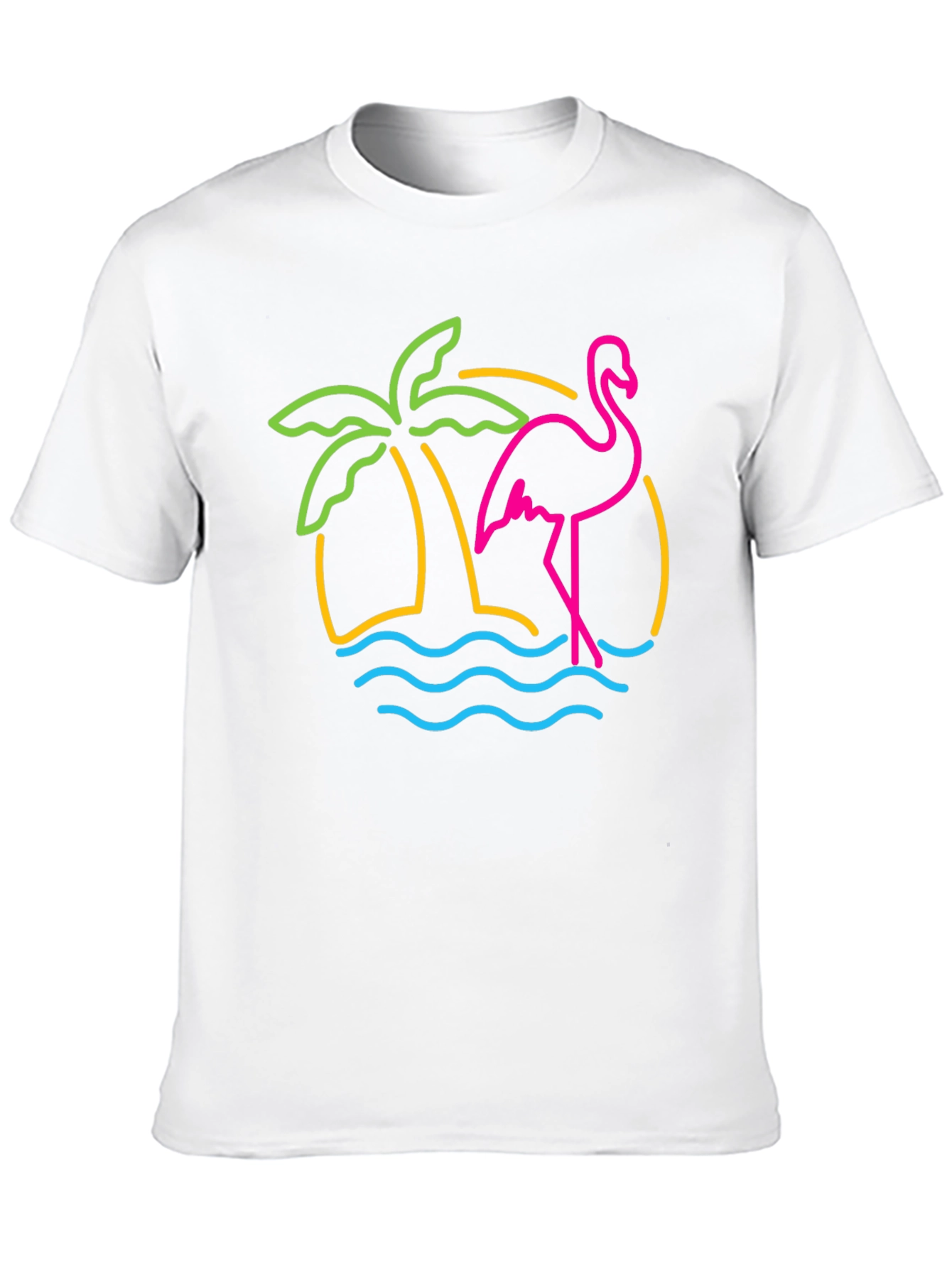 Neon Flamingo T-Shirt - Tropical Palm Tree Design