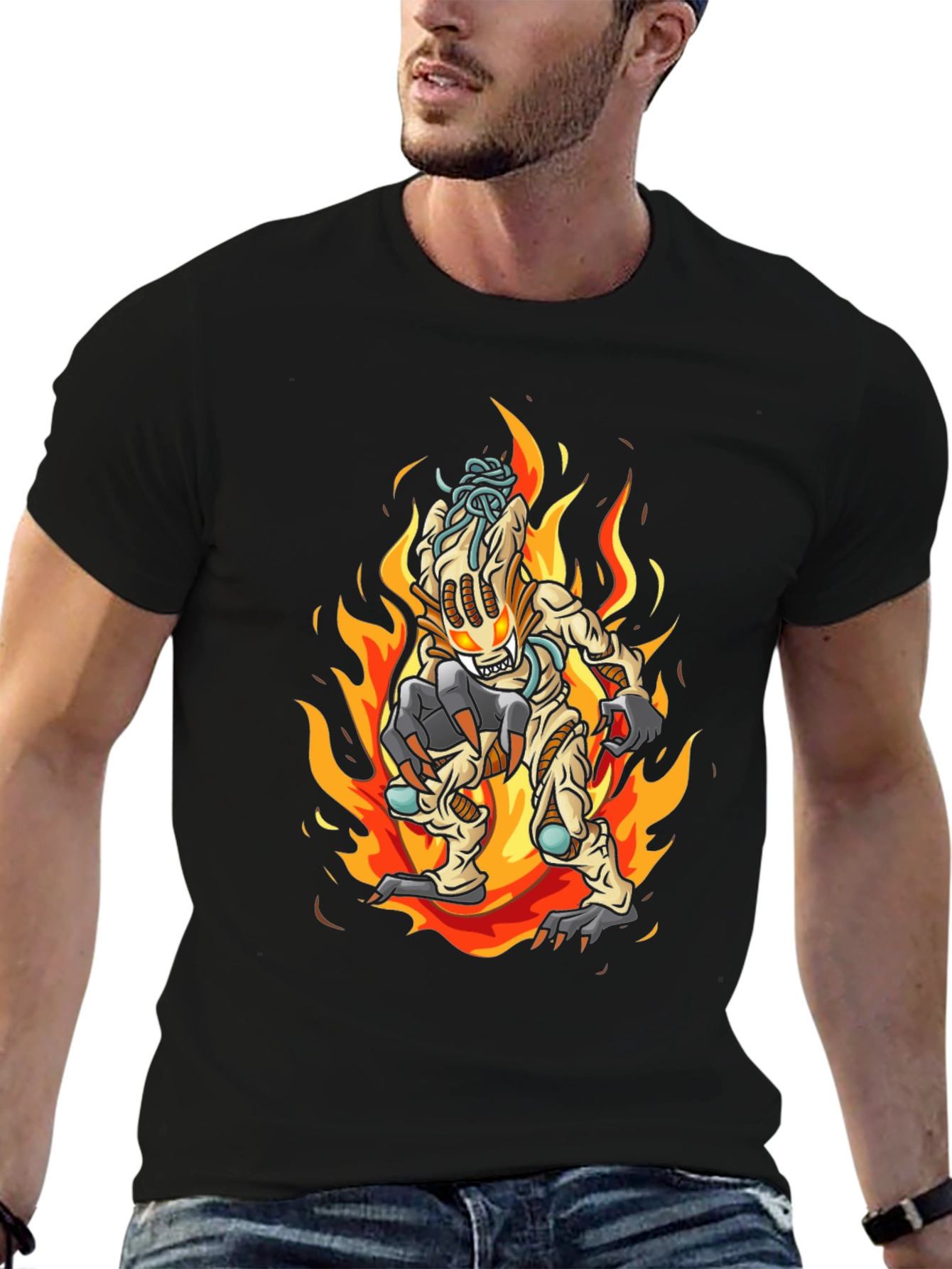 Fiery Monster Graphic Tee - Black