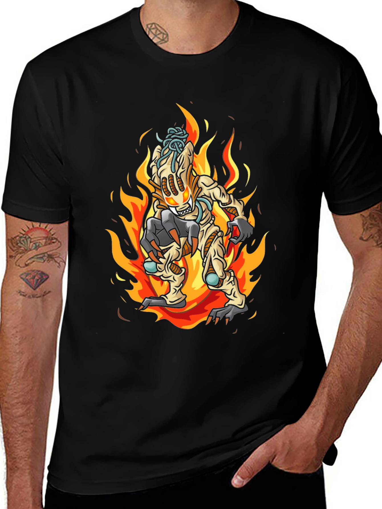 Fiery Monster Graphic Tee - Black