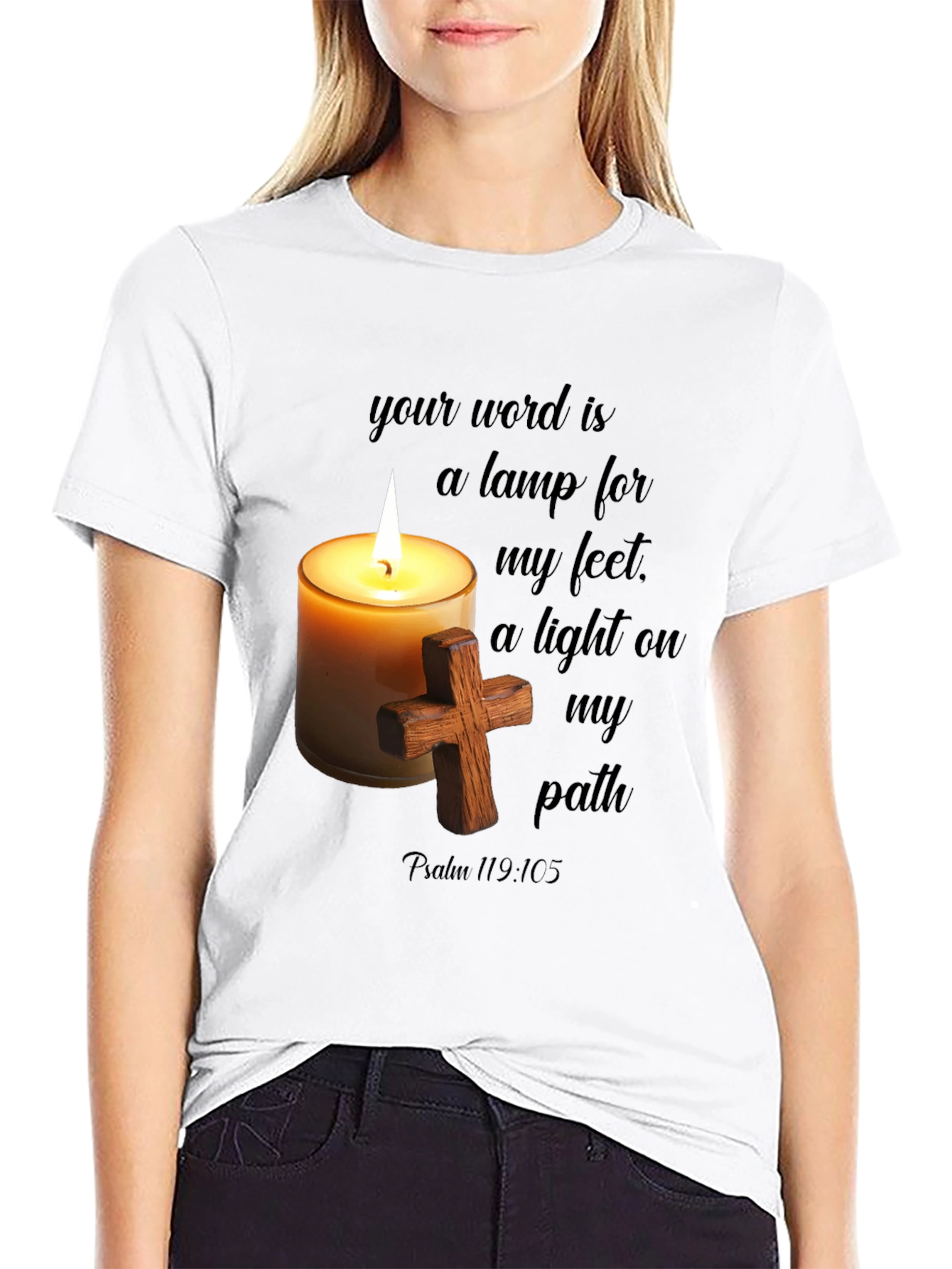 Faithful Light T-Shirt: Word Lamp & Cross Design