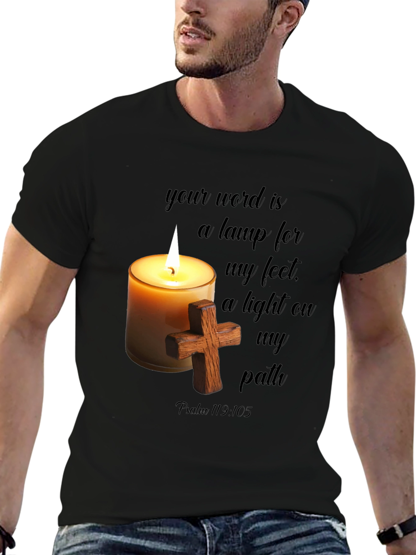 Faithful Light T-Shirt: Word Lamp & Cross Design