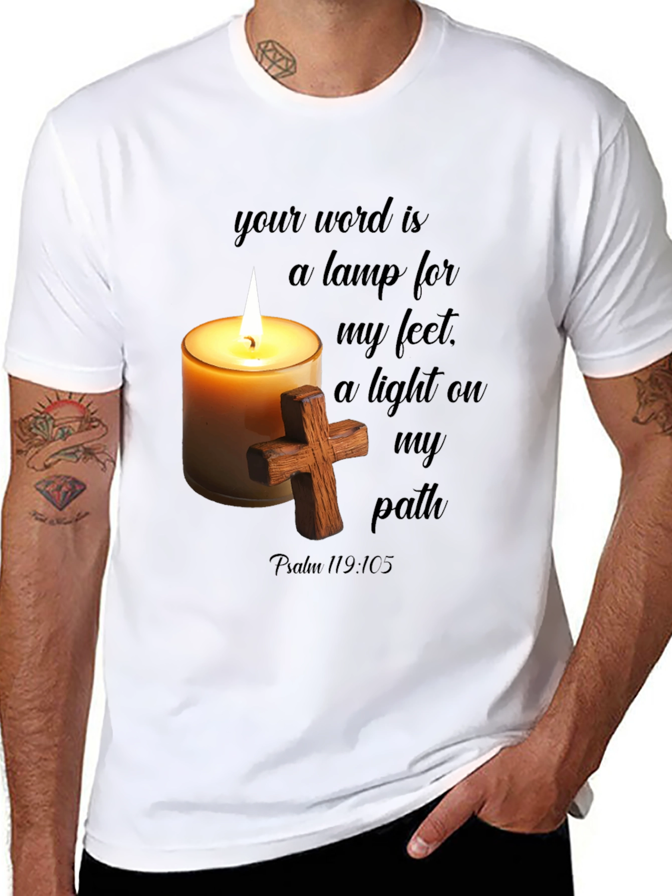 Faithful Light T-Shirt: Word Lamp & Cross Design