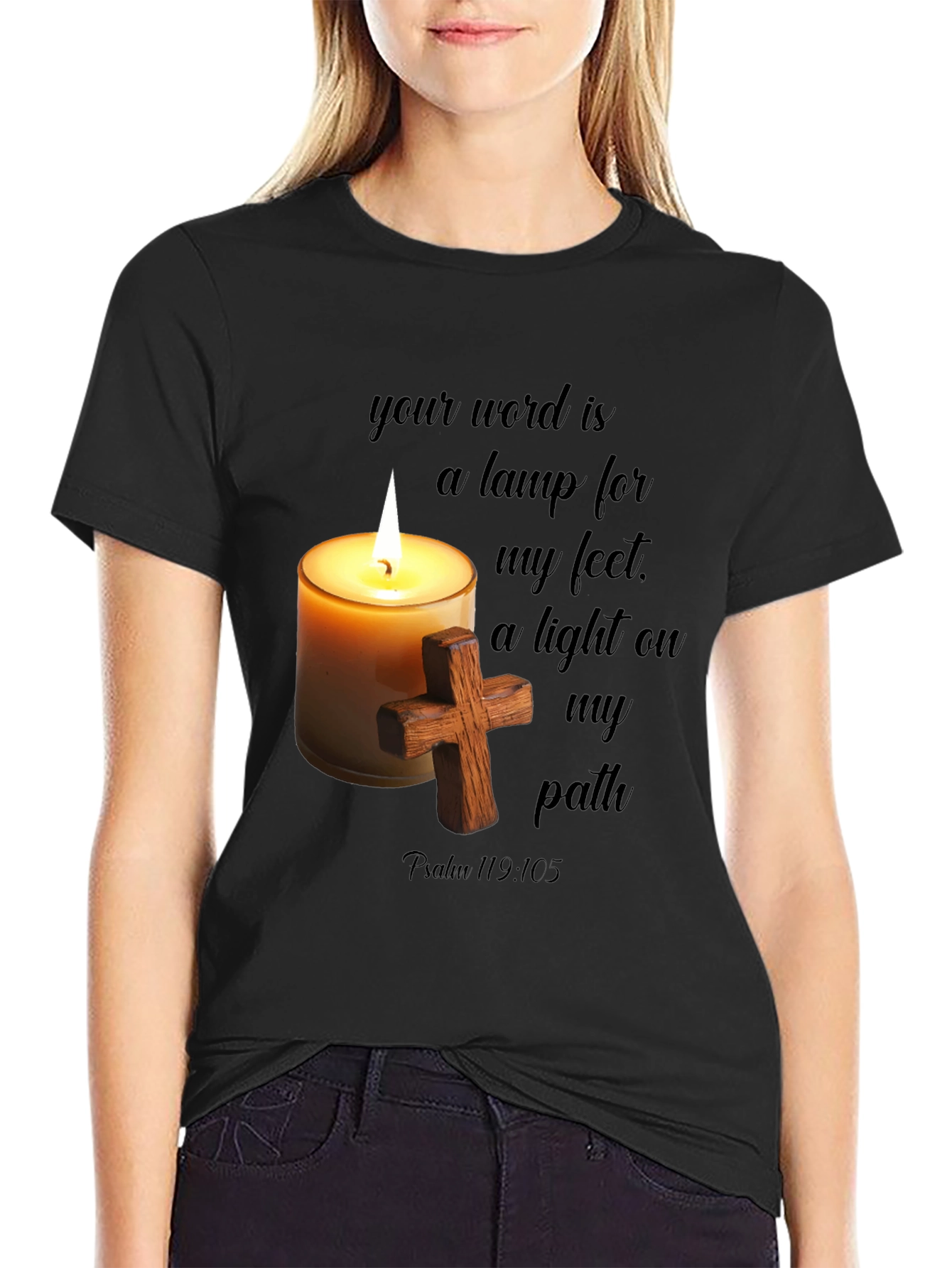 Faithful Light T-Shirt: Word Lamp & Cross Design