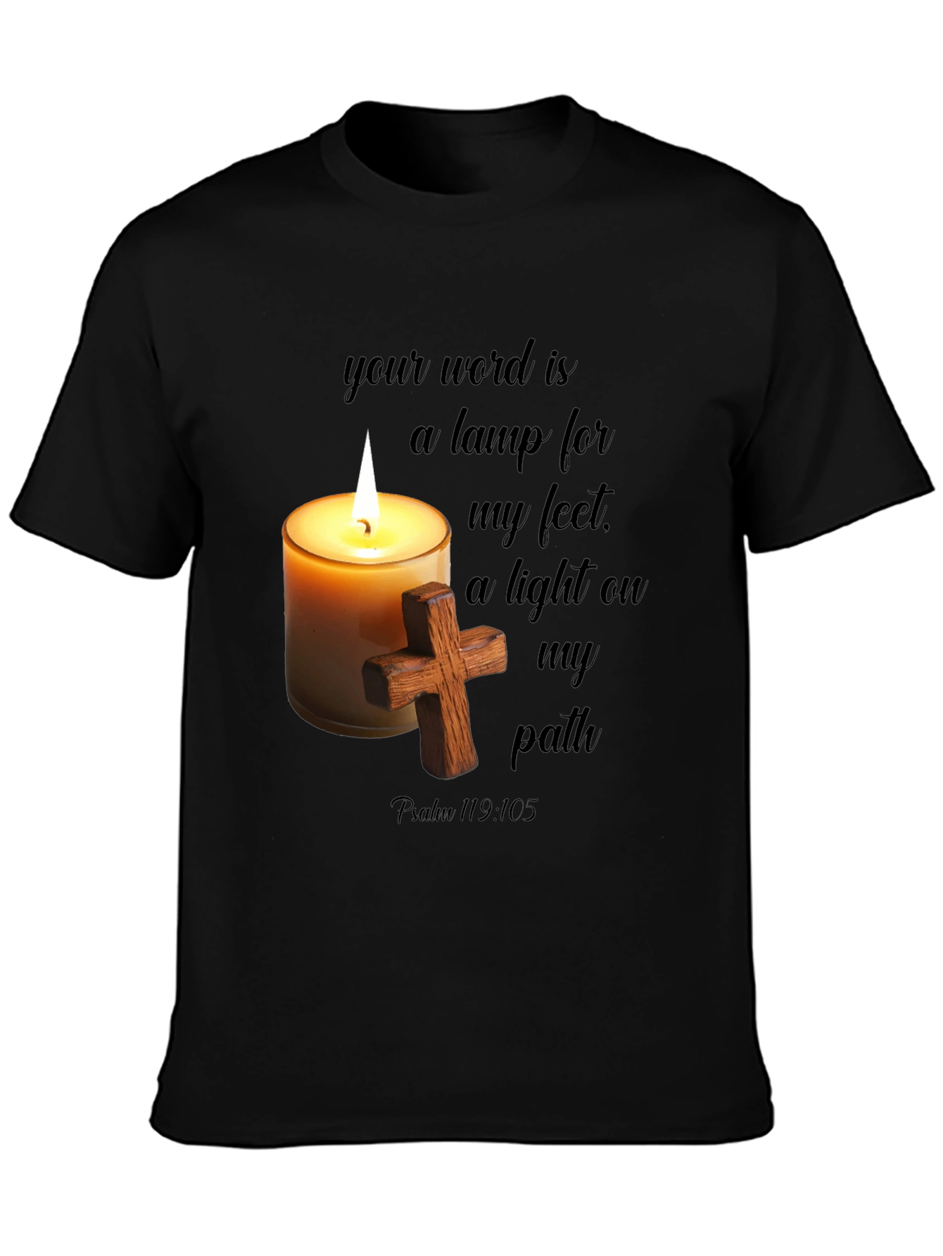 Faithful Light T-Shirt: Word Lamp & Cross Design