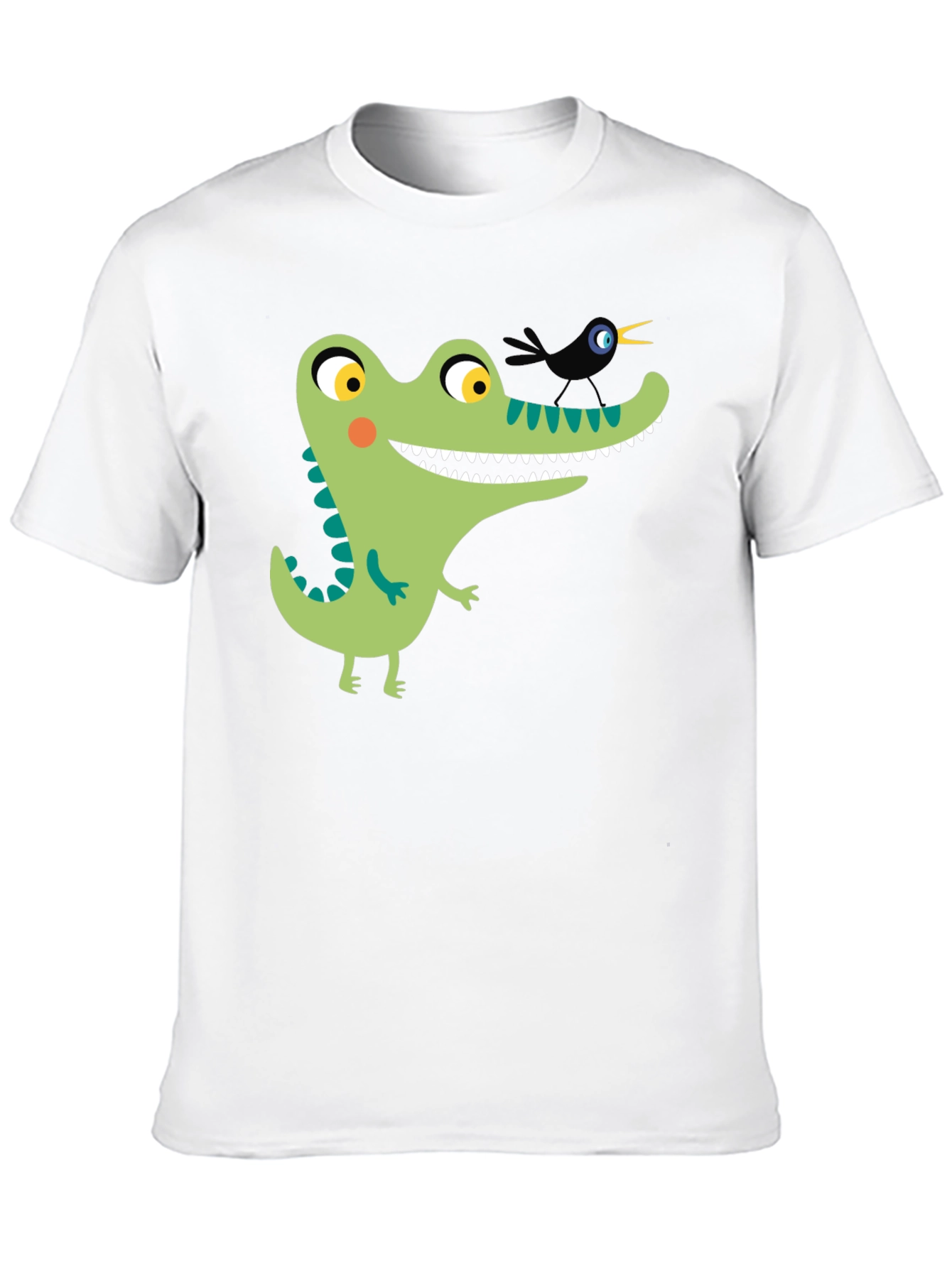 Cartoon Alligator Graphic Tee - Black Cotton