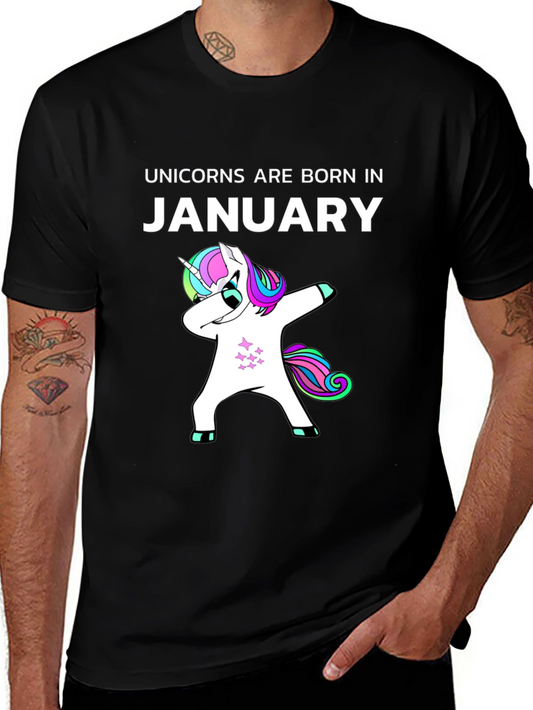 Unicorns Born in January Black T-Shirt