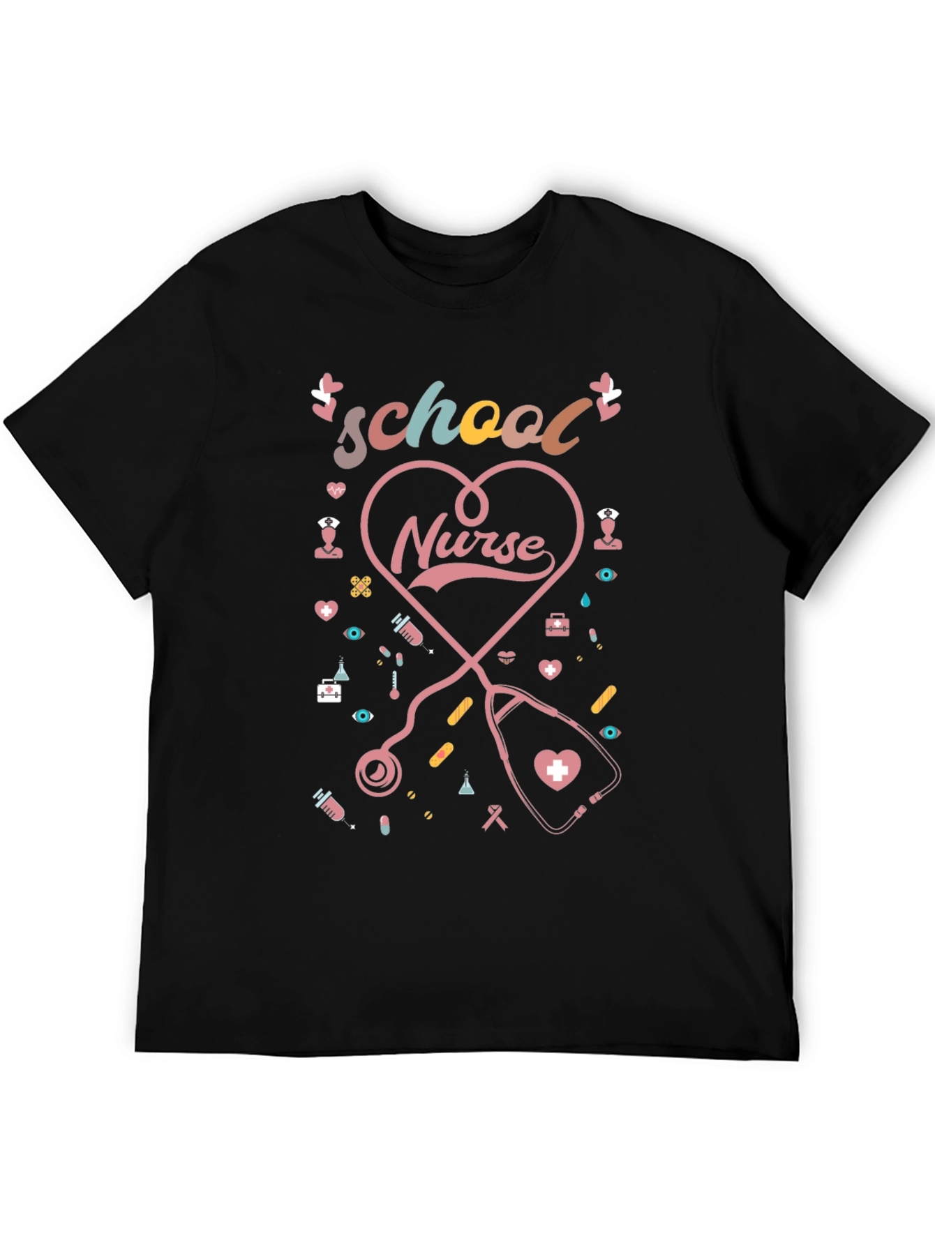 School Nurse Heart Stethoscope Graphic Tee