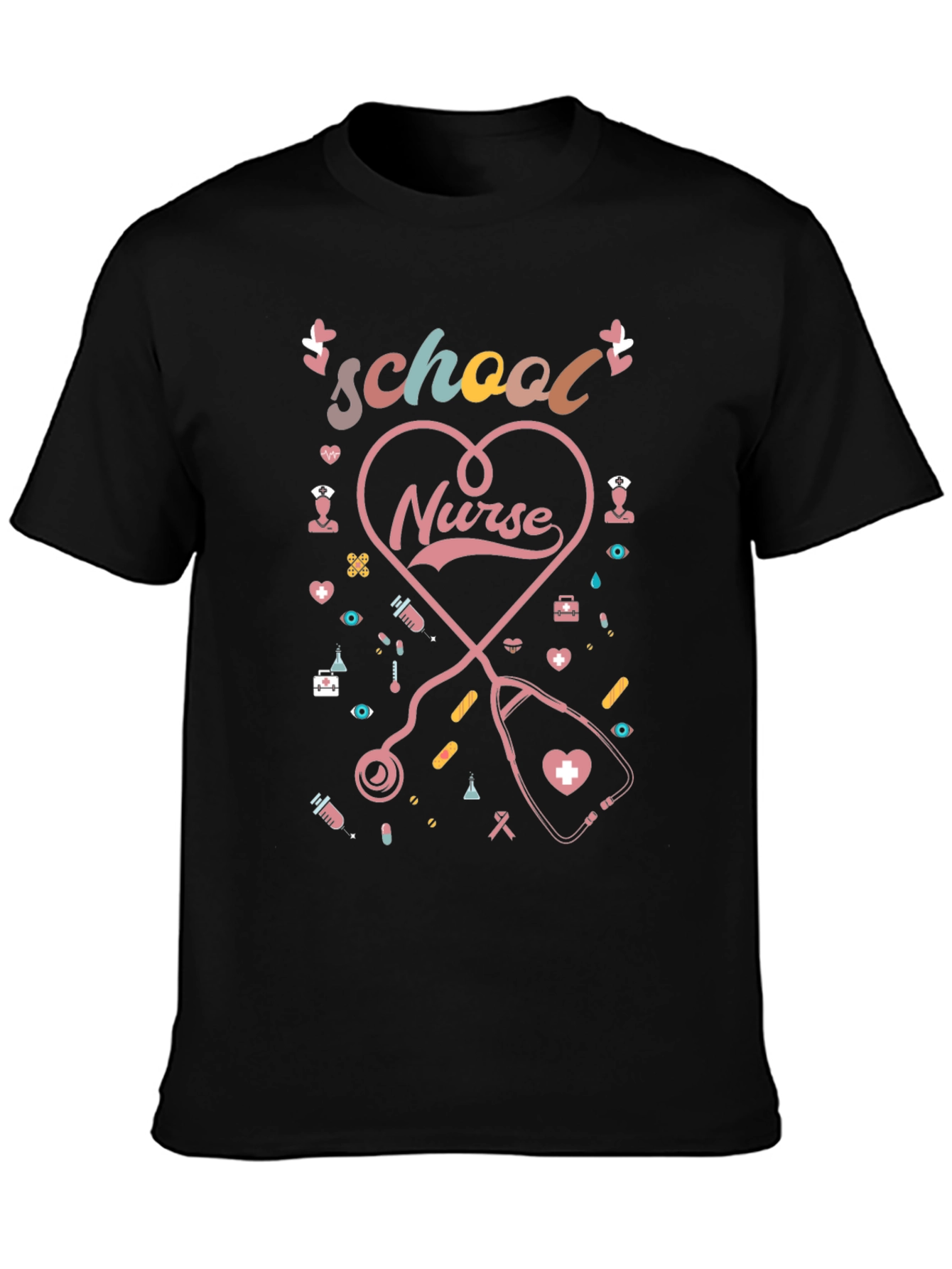 School Nurse Heart Stethoscope Graphic Tee