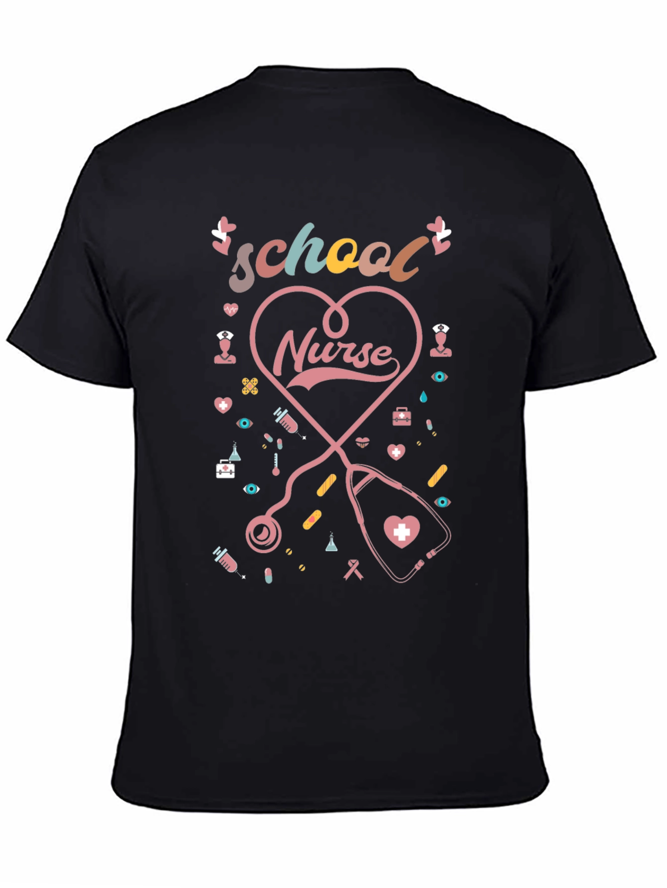 School Nurse Heart Stethoscope Graphic Tee