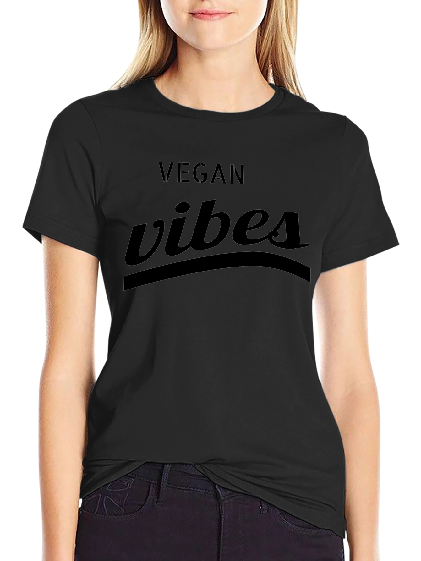 Vegan Vibes Graphic Tee - Black Casual Fit