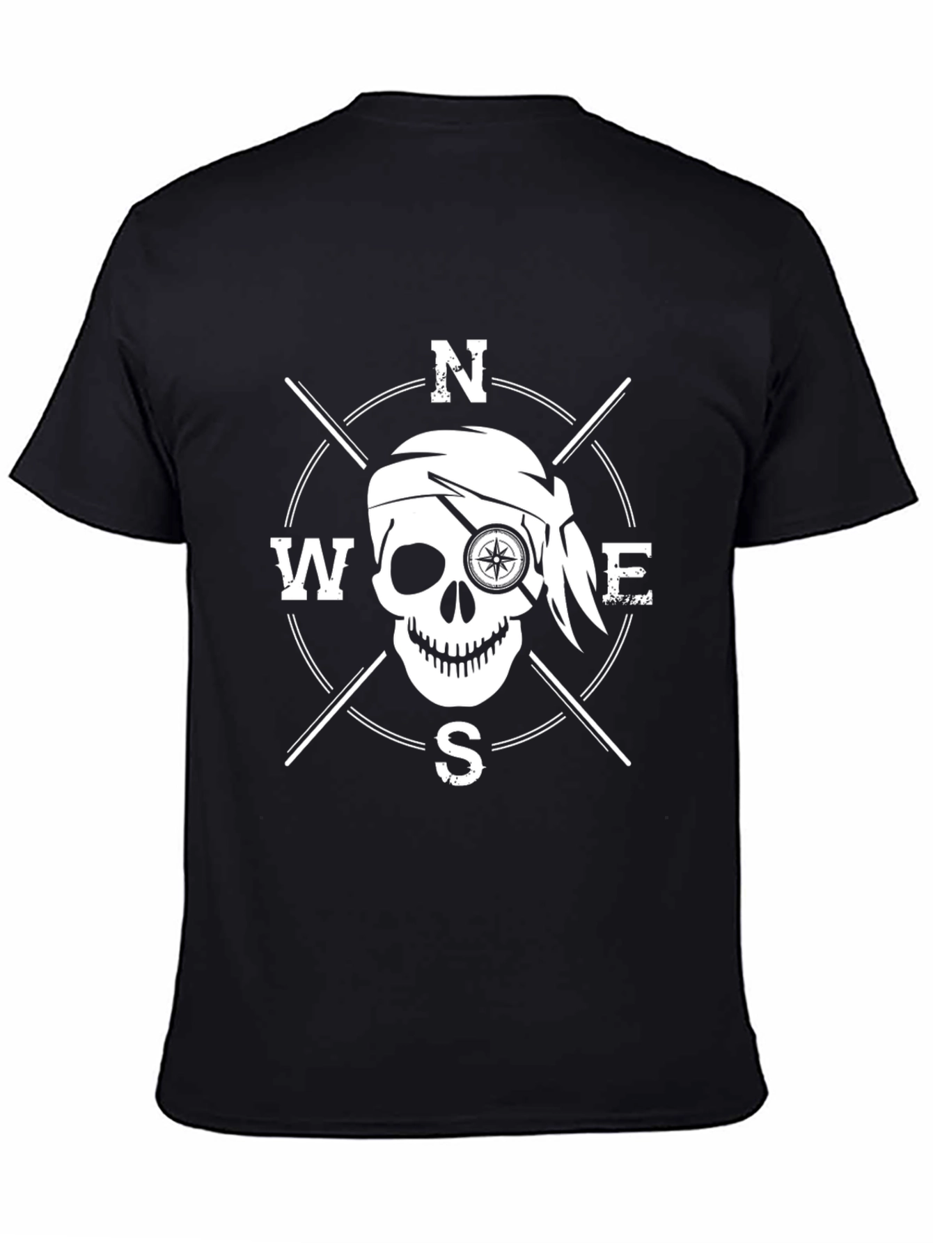 Pirate Compass Skull Graphic T-Shirt - Black