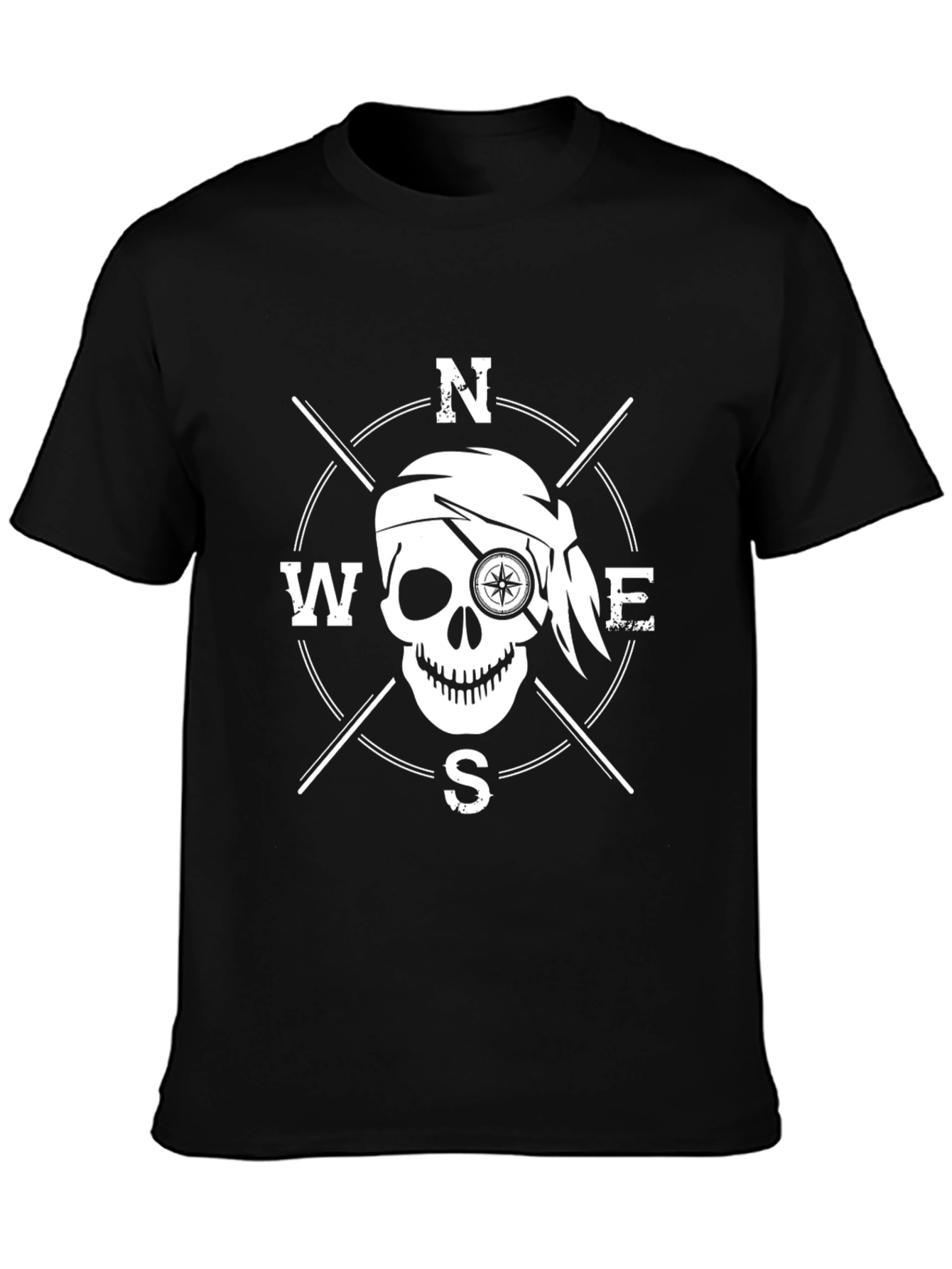 Pirate Compass Skull Graphic T-Shirt - Black