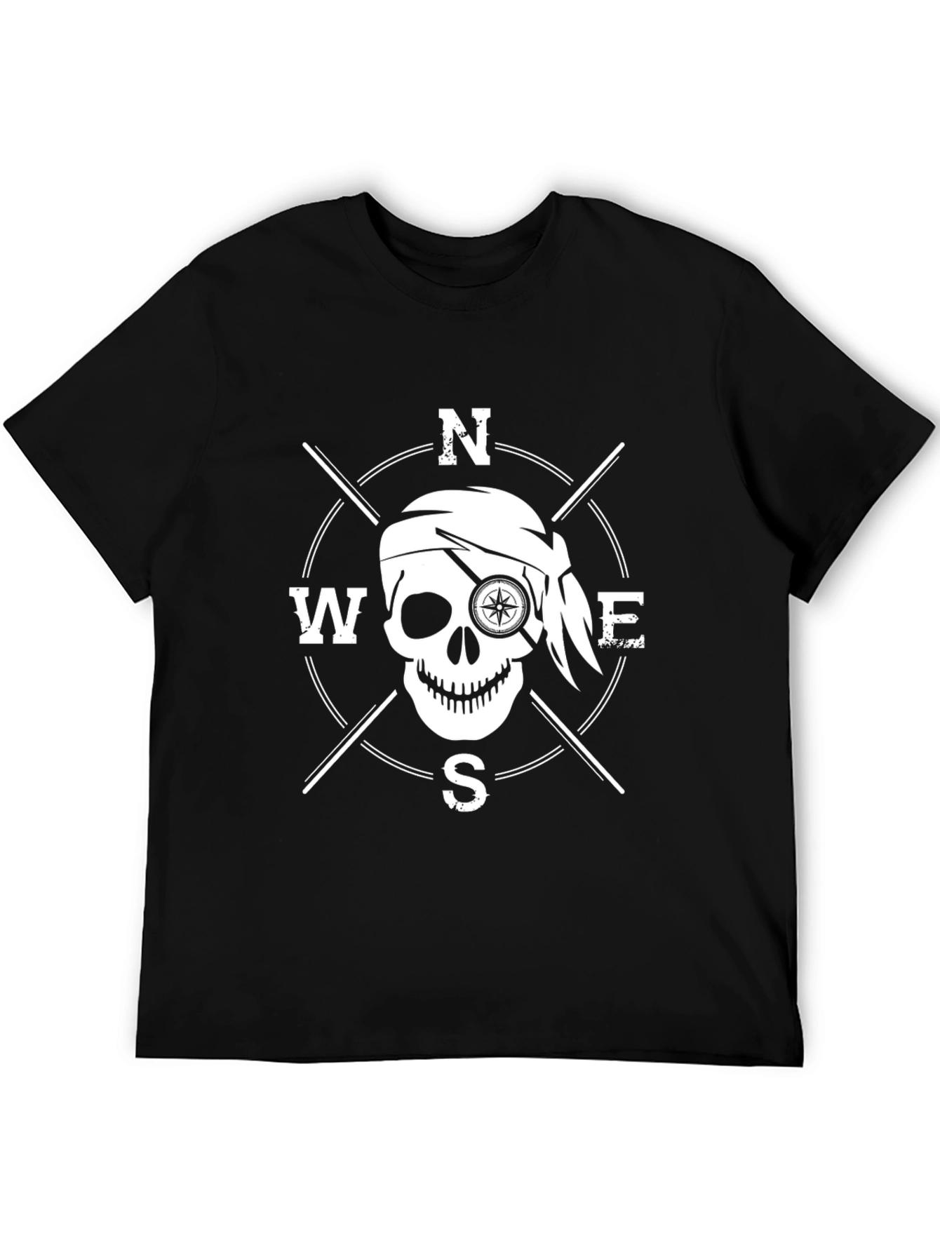 Pirate Compass Skull Graphic T-Shirt - Black