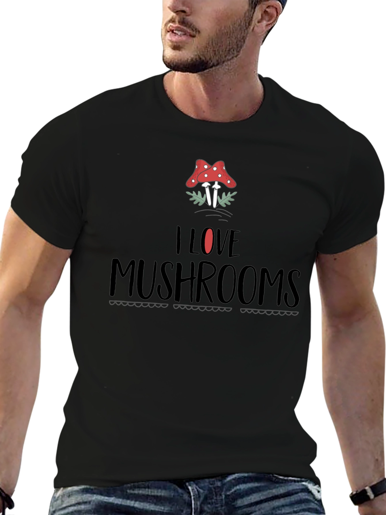 I Love Mushrooms Graphic Print T-Shirt