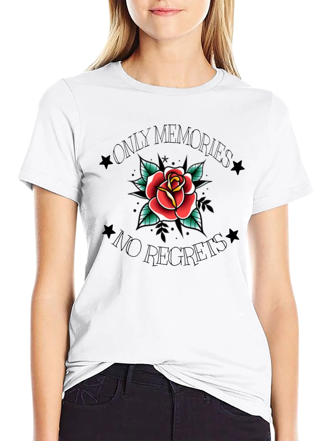 Rose Tattoo Graphic Print Black T-Shirt