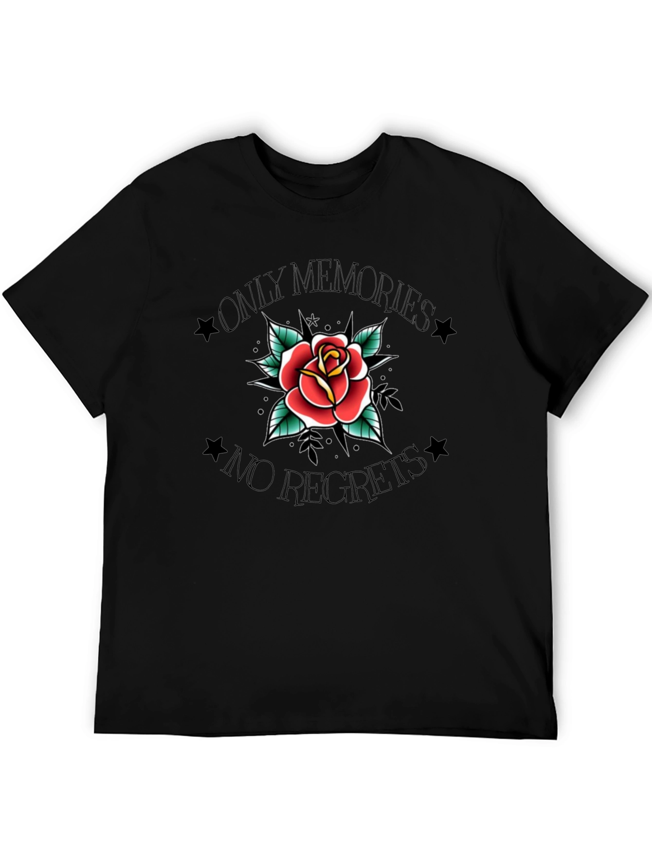 Rose Tattoo Graphic Print Black T-Shirt