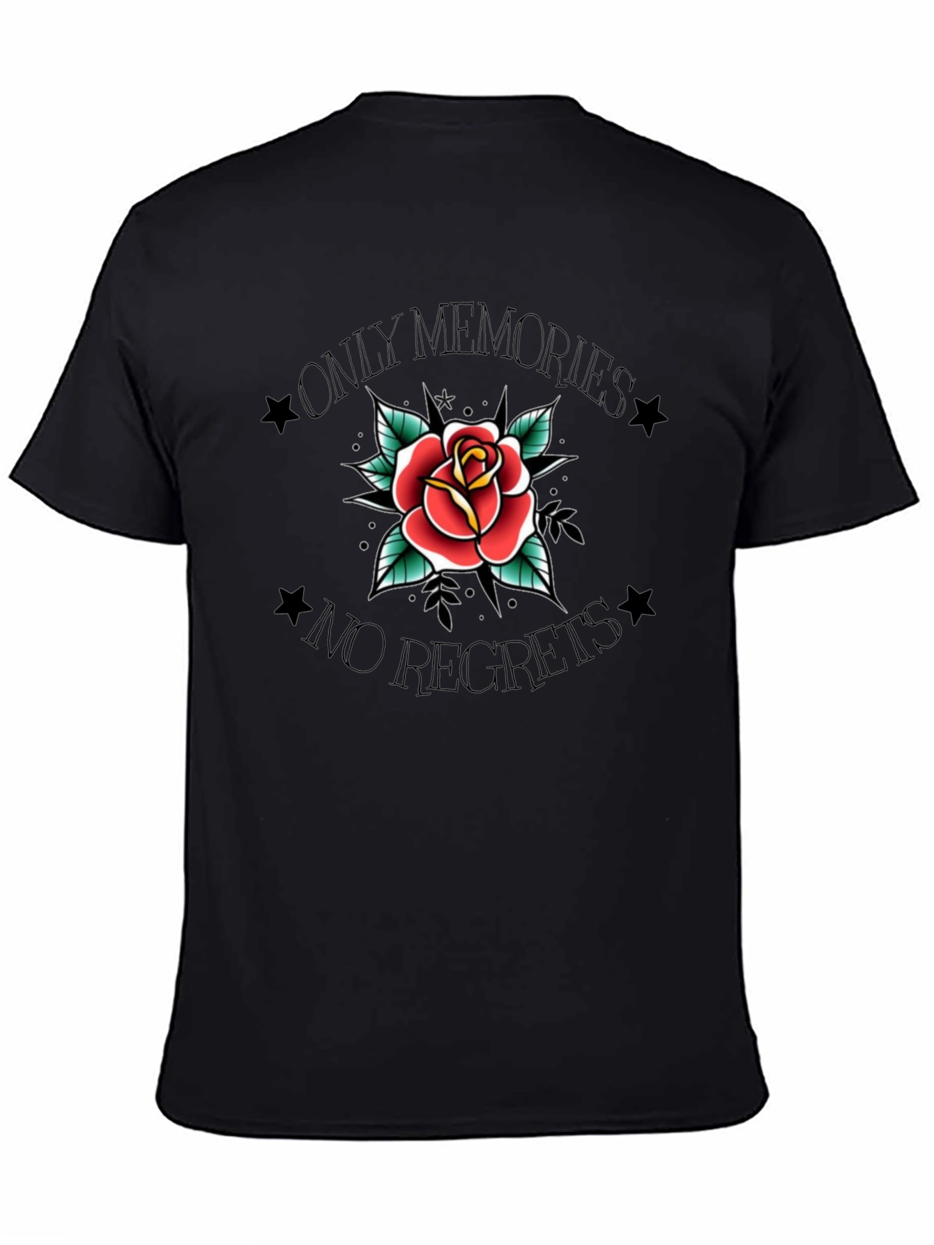 Rose Tattoo Graphic Print Black T-Shirt