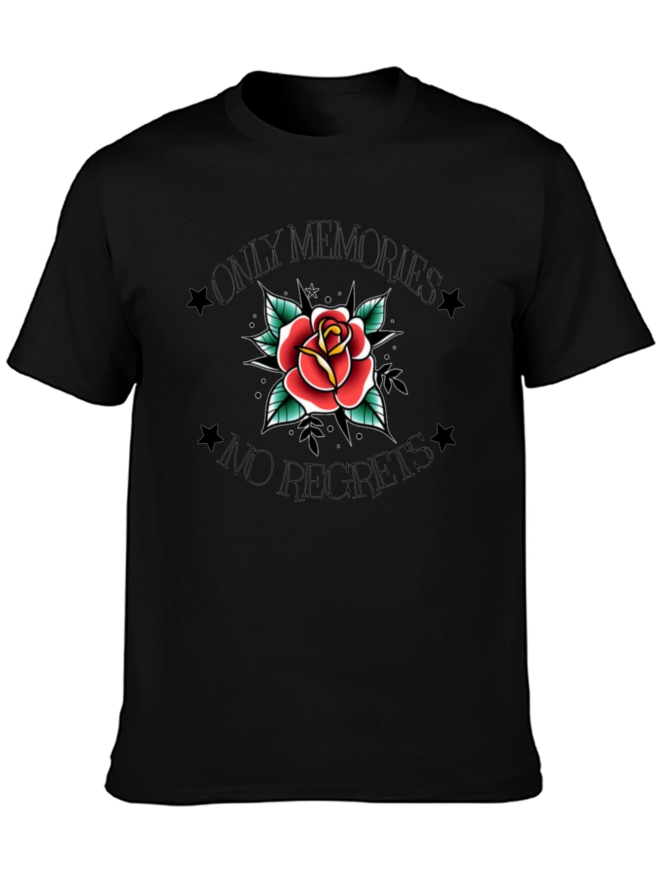 Rose Tattoo Graphic Print Black T-Shirt