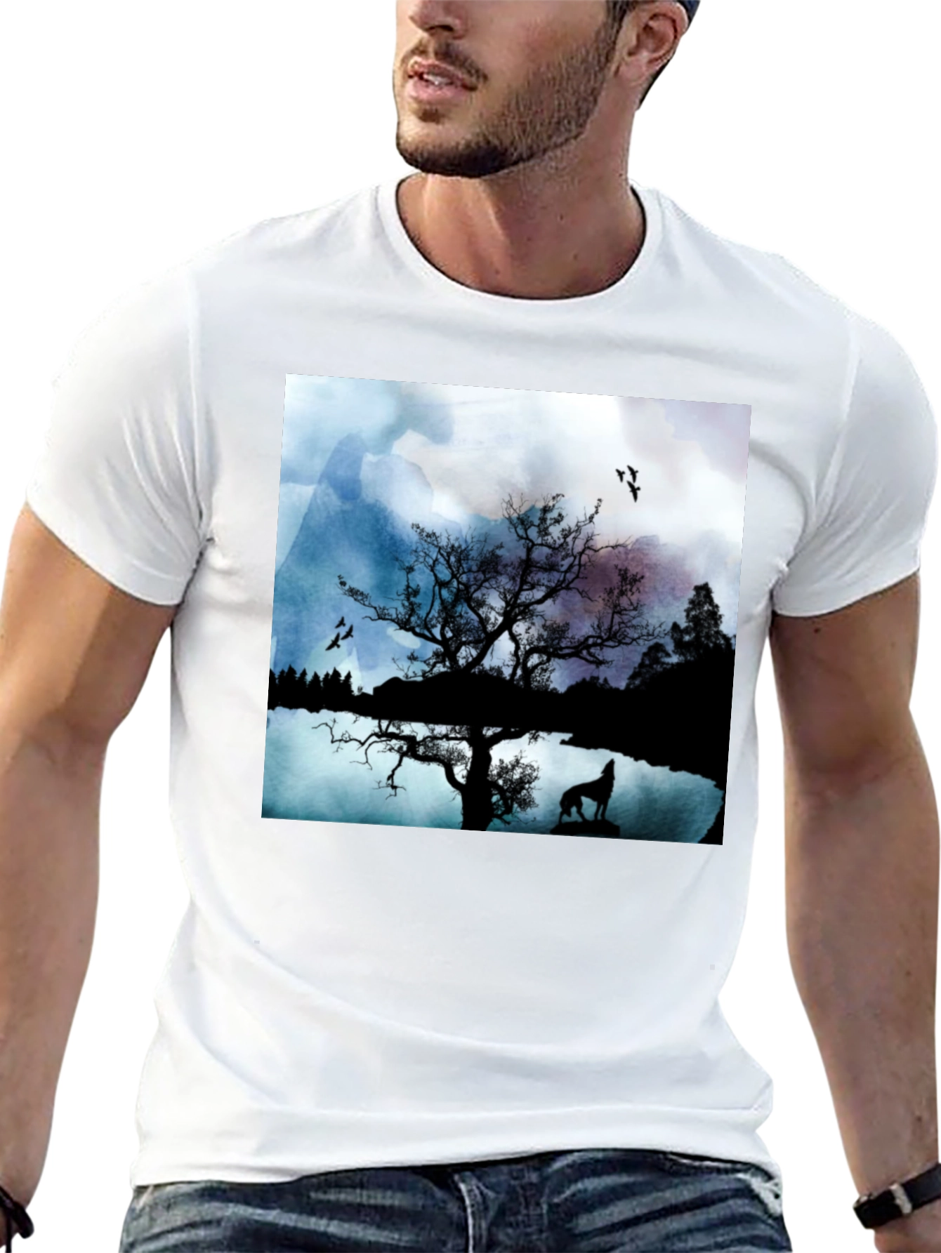 Wolf Silhouette T-Shirt - Nature Scene Tee