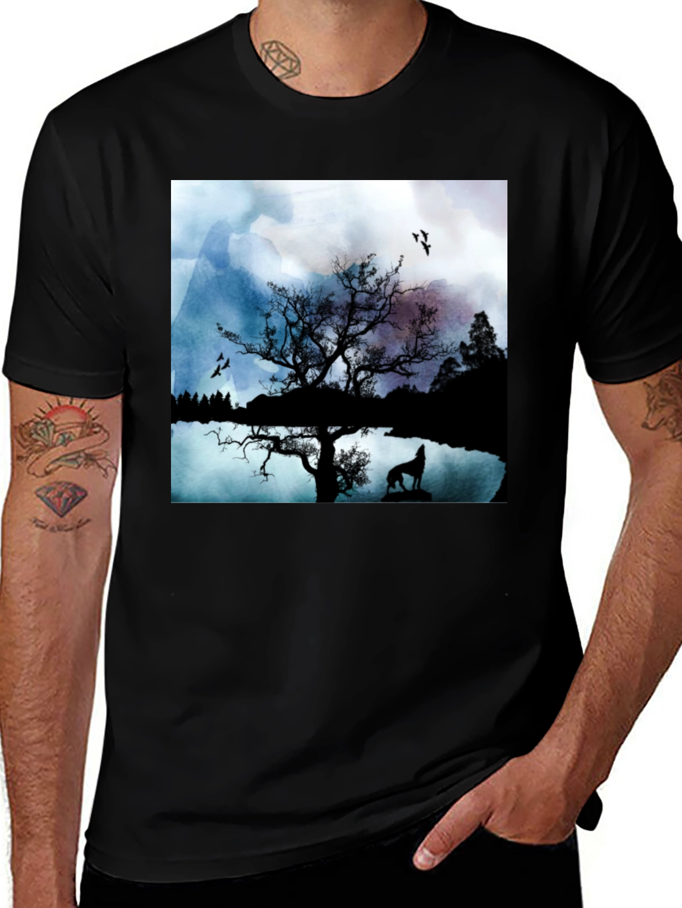Wolf Silhouette T-Shirt - Nature Scene Tee