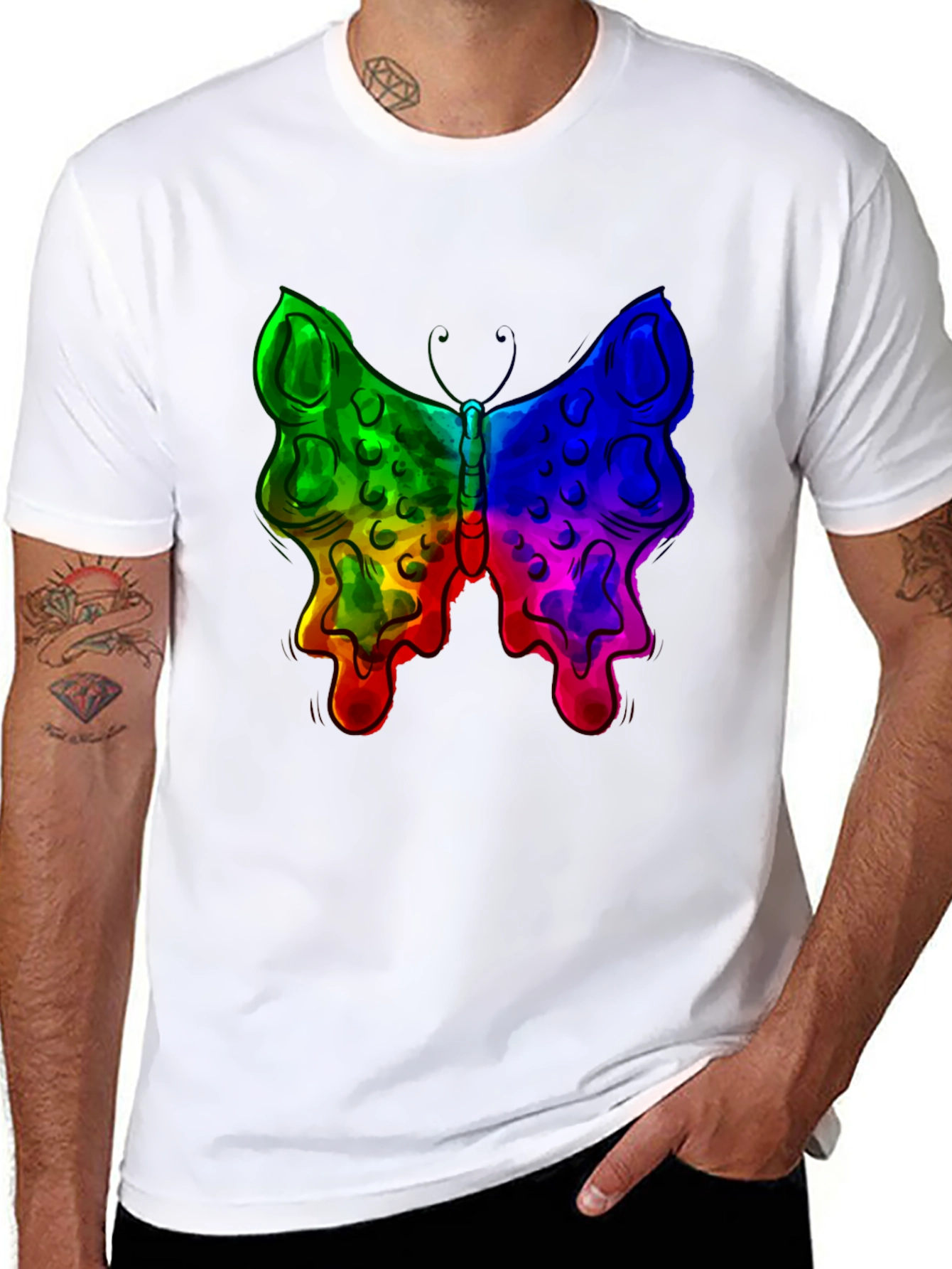 Rainbow Butterfly Graphic Black T-Shirt