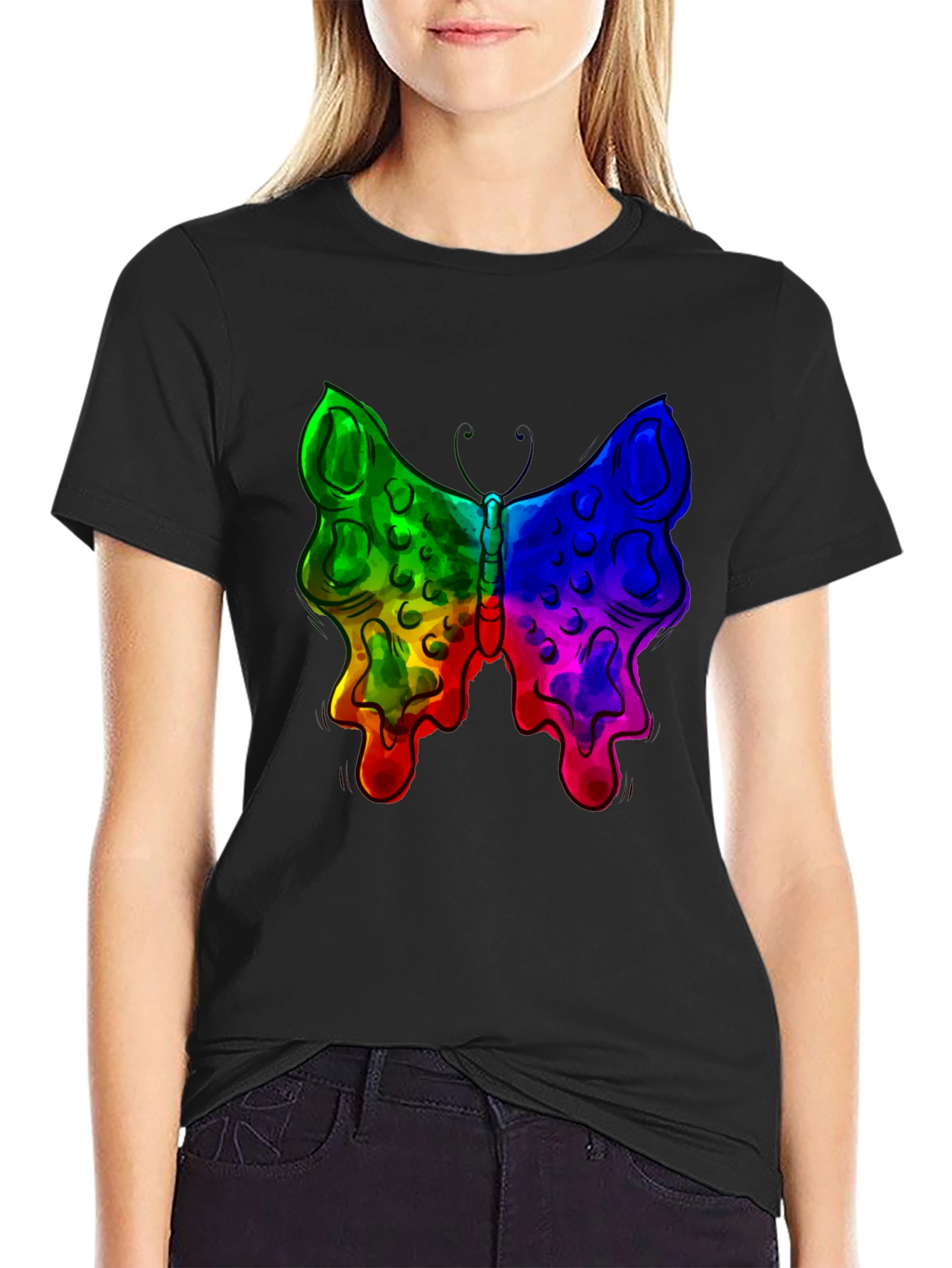Rainbow Butterfly Graphic Black T-Shirt