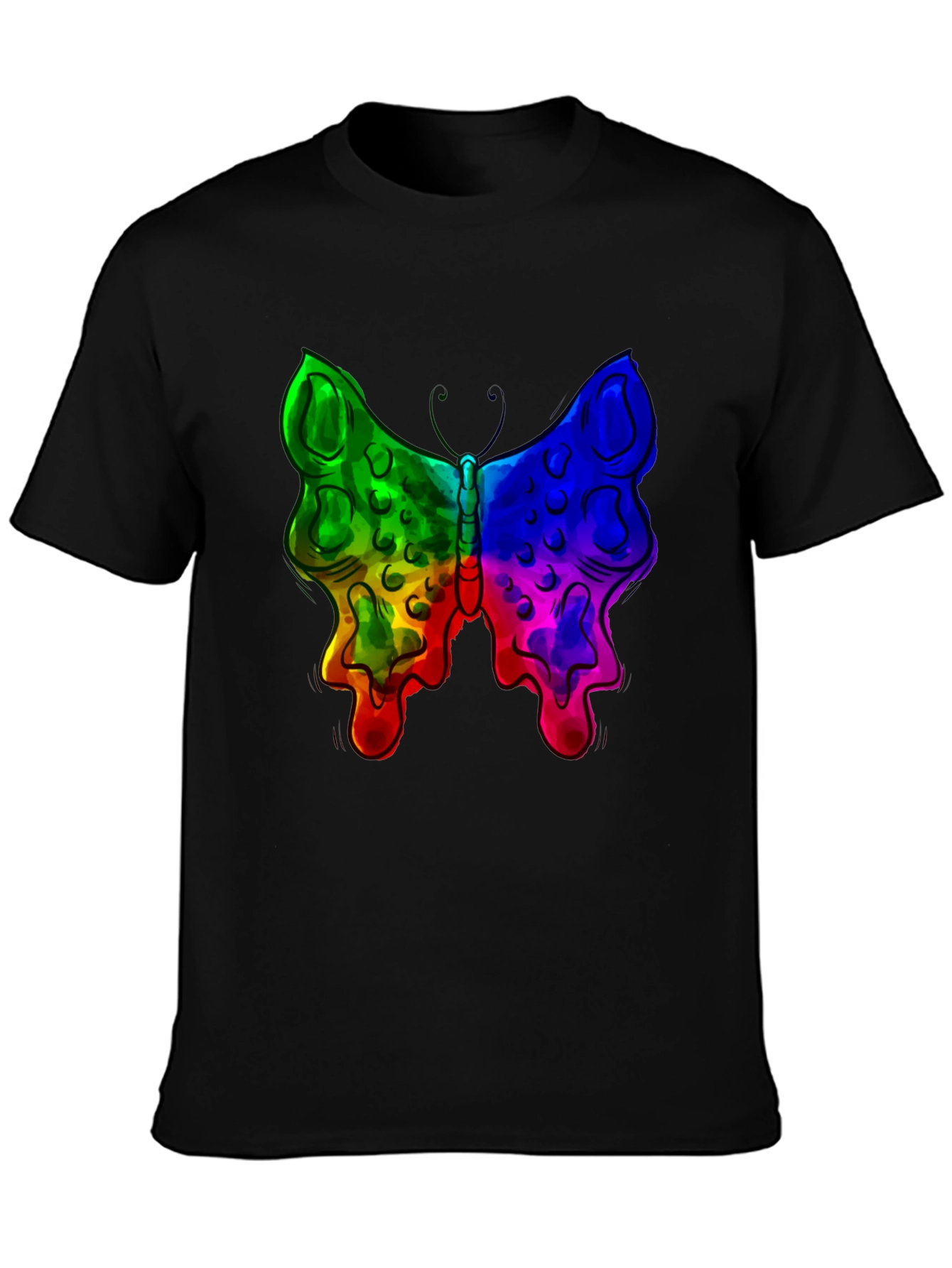 Rainbow Butterfly Graphic Black T-Shirt