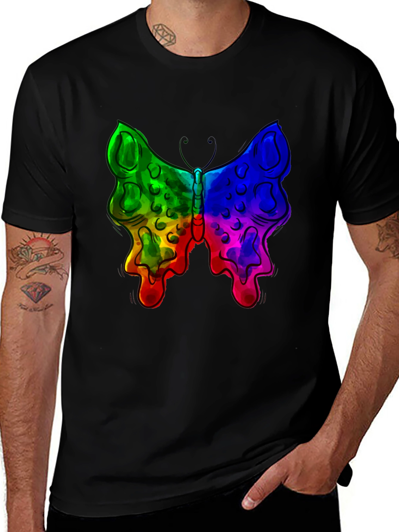 Rainbow Butterfly Graphic Black T-Shirt