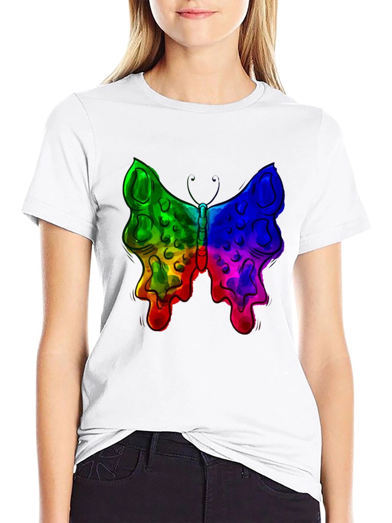 Rainbow Butterfly Graphic Black T-Shirt